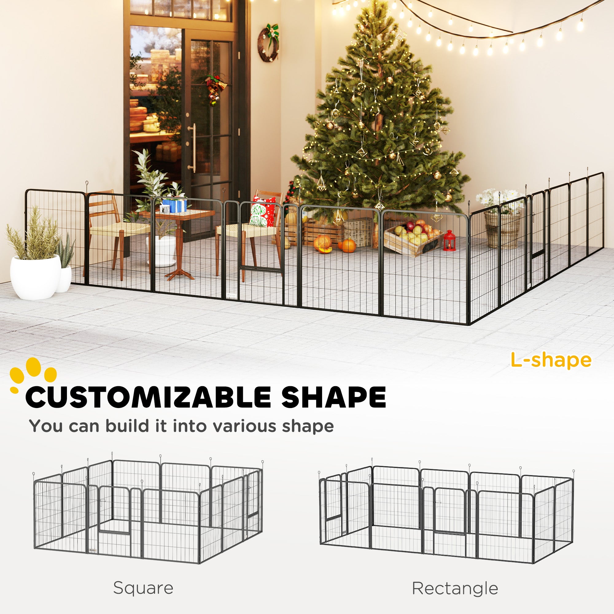 Heavy Duty 12-Panel Dog Playpen with Doors for Medium Dogs, 80cm High - Black