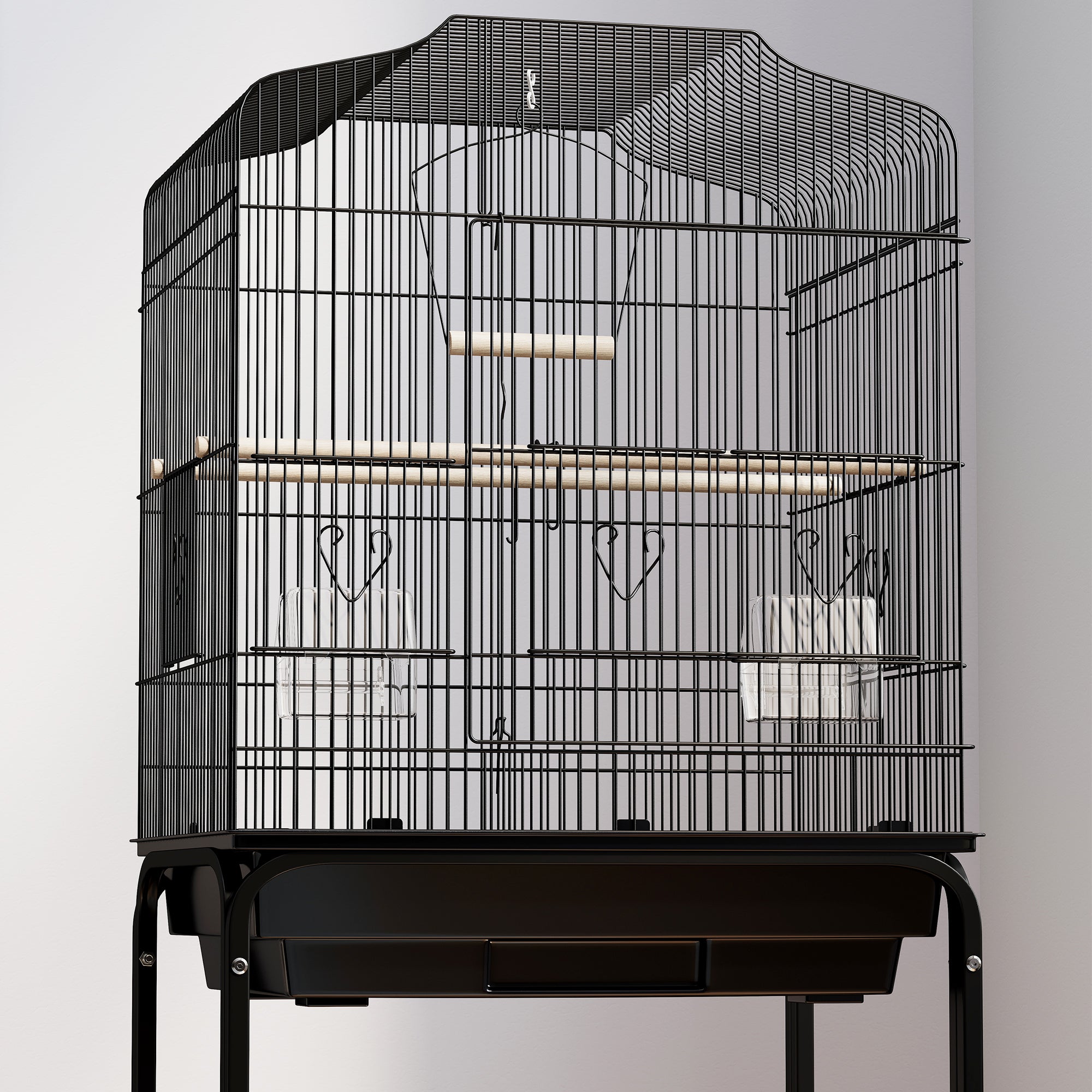 Budgie Finch Canary Parakeet Bird Cage with Stand, Wheels, Slide-Out Tray & Storage Shelf - Black