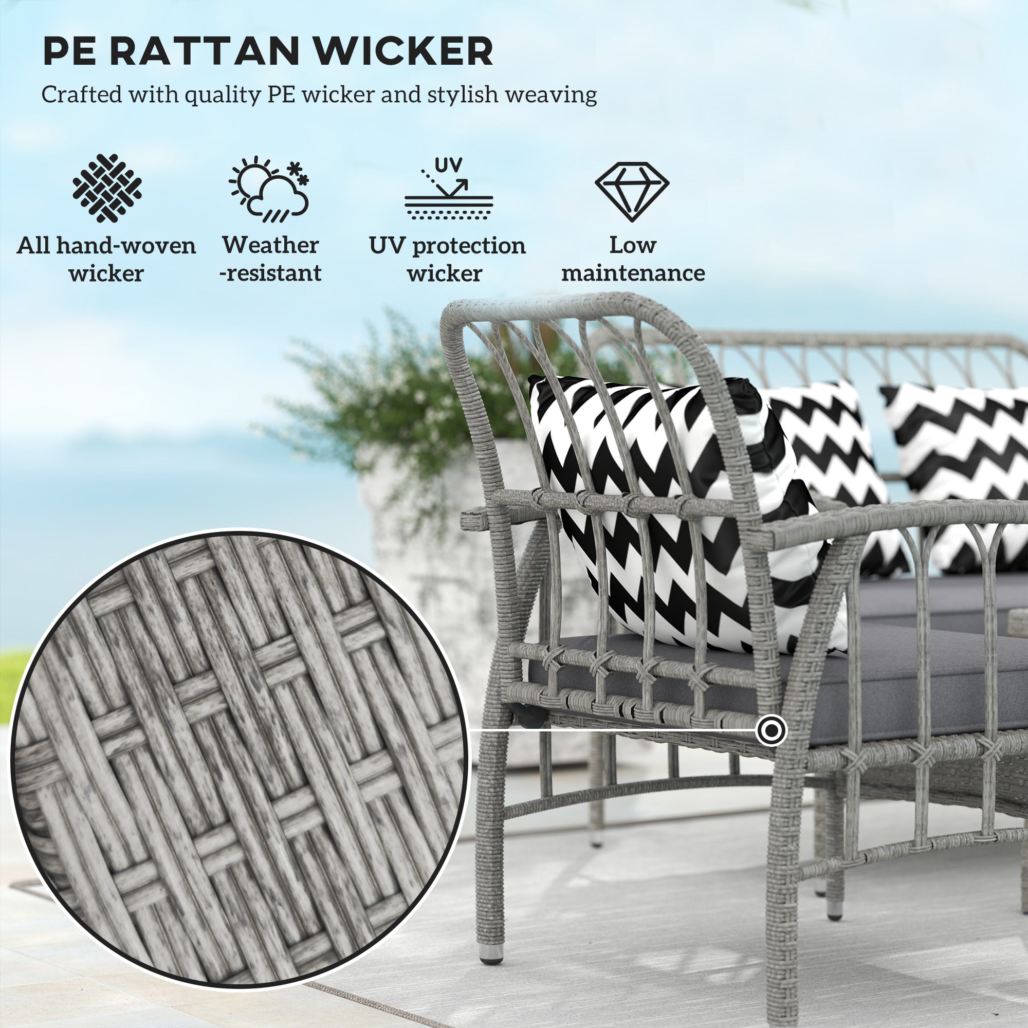 4 Piece Rattan Garden Sofa Set with Adjustable Backrests - Grey