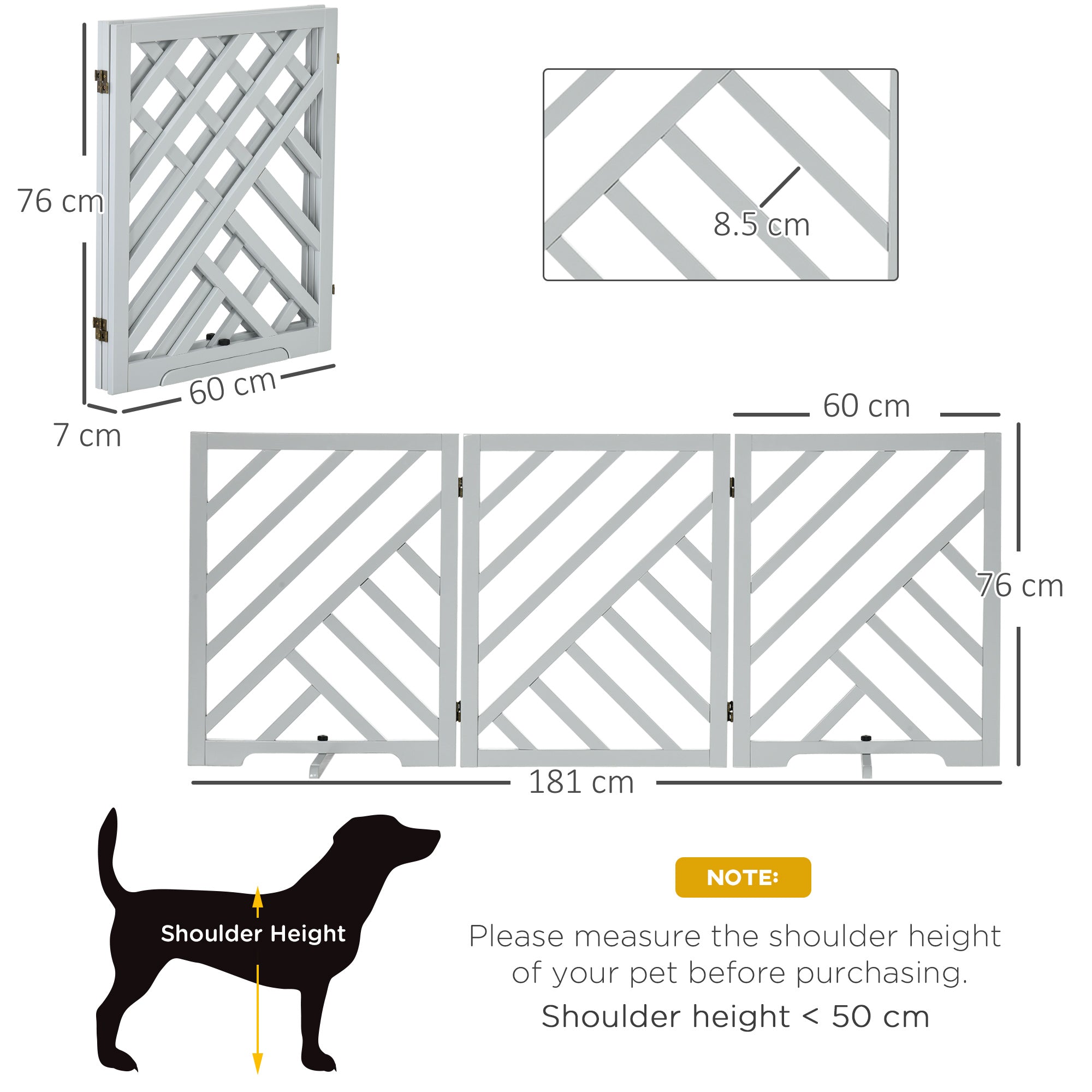 Foldable Wooden Pet Gate, with Three Panels - Grey