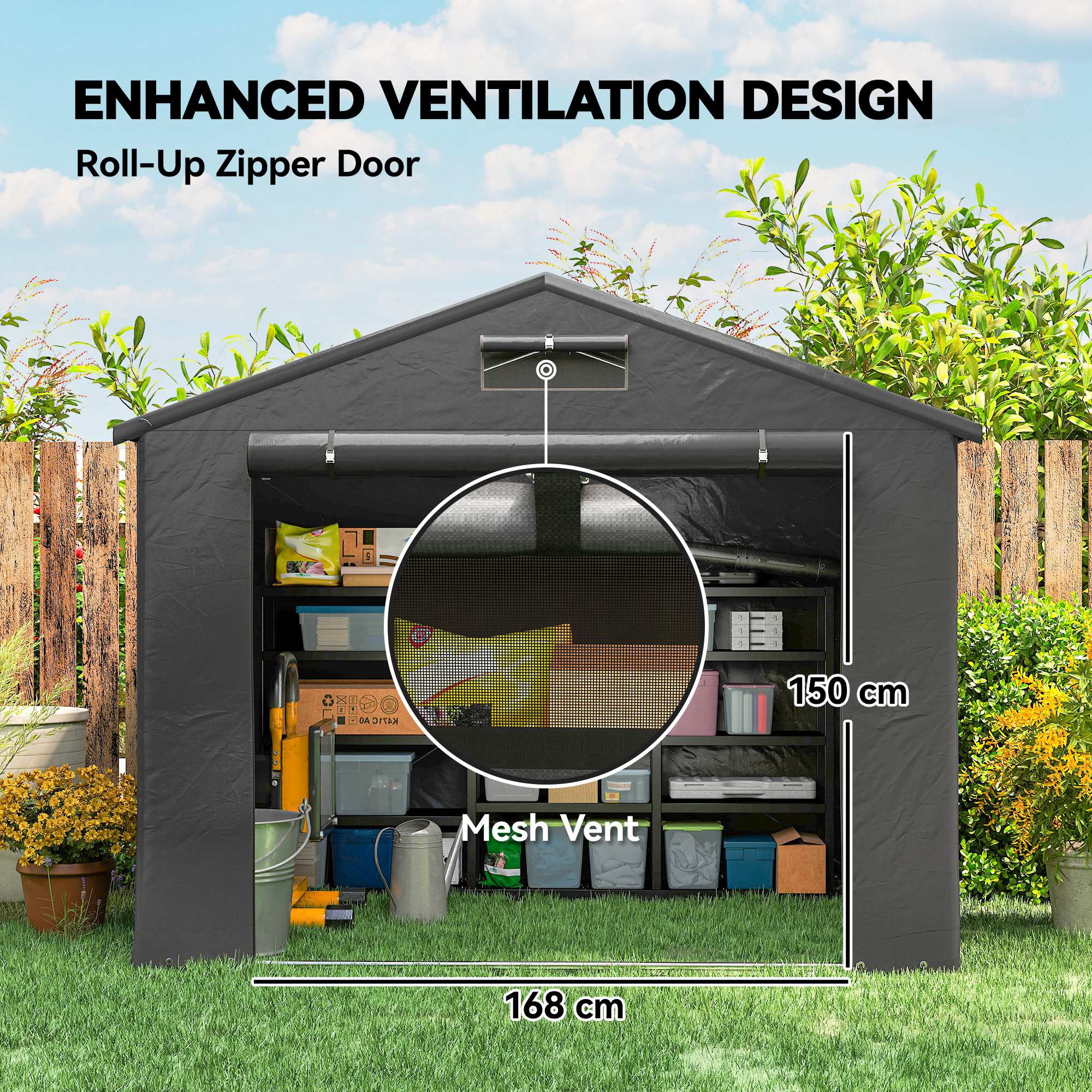 8 x 6 ft Outdoor Garden Storage Shed, Waterproof Bike Tent with Roll-Up Zipper Door