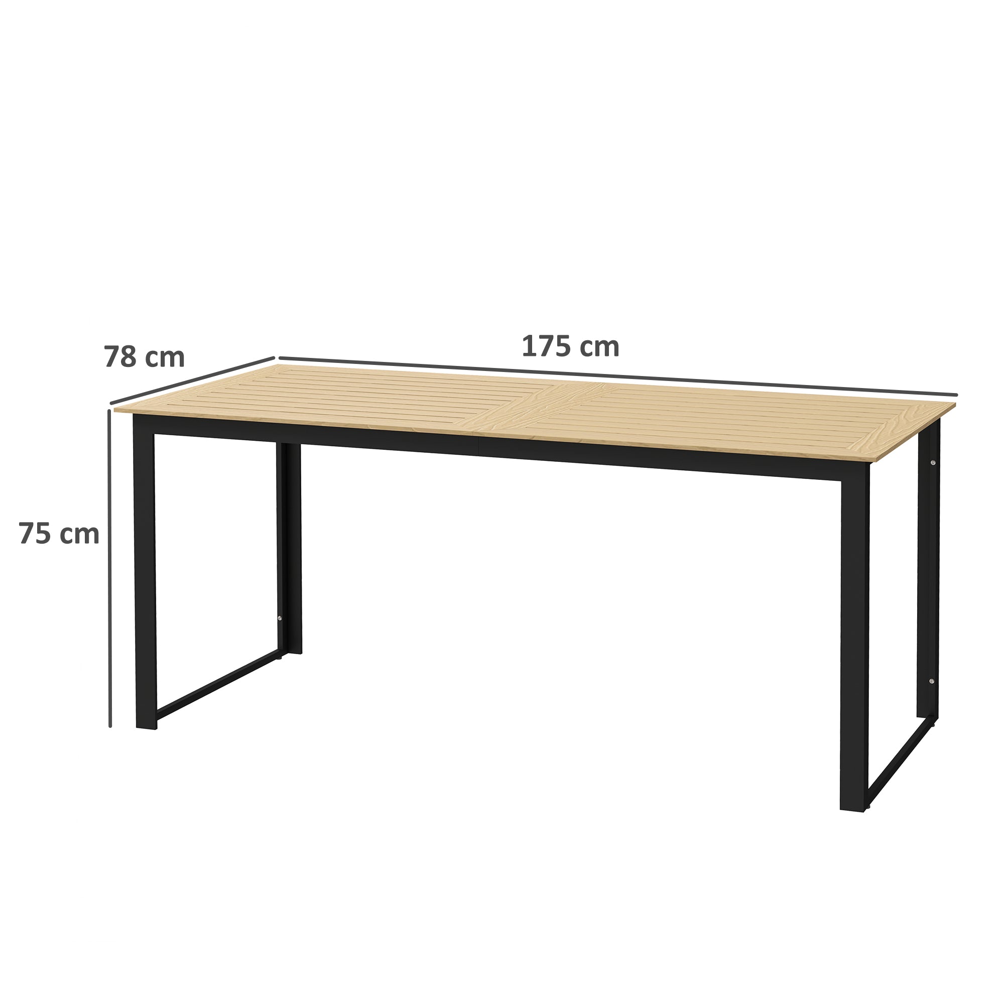 6 Seater Teak Effect Outdoor Dining Table with Metal Frame