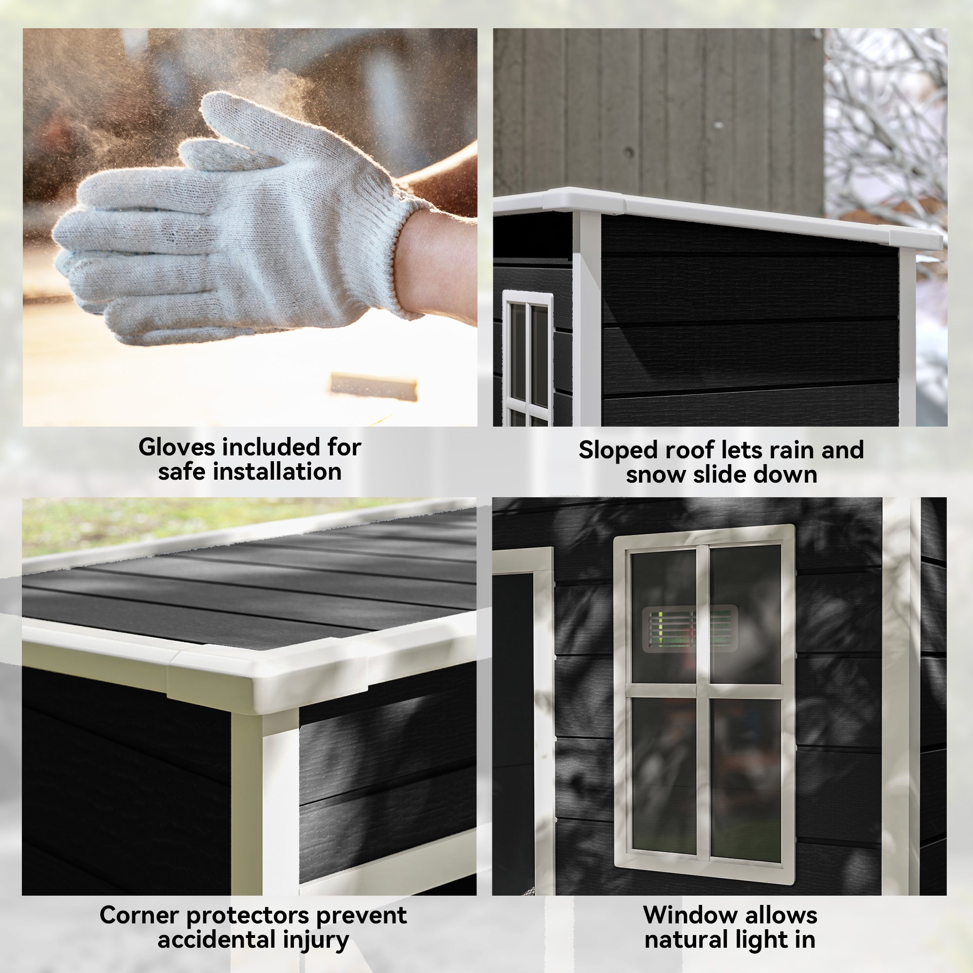 5' x 3' Garden Shed with Floor, Outdoor Storage Shed with Lockable Door, Window and Vent, Black