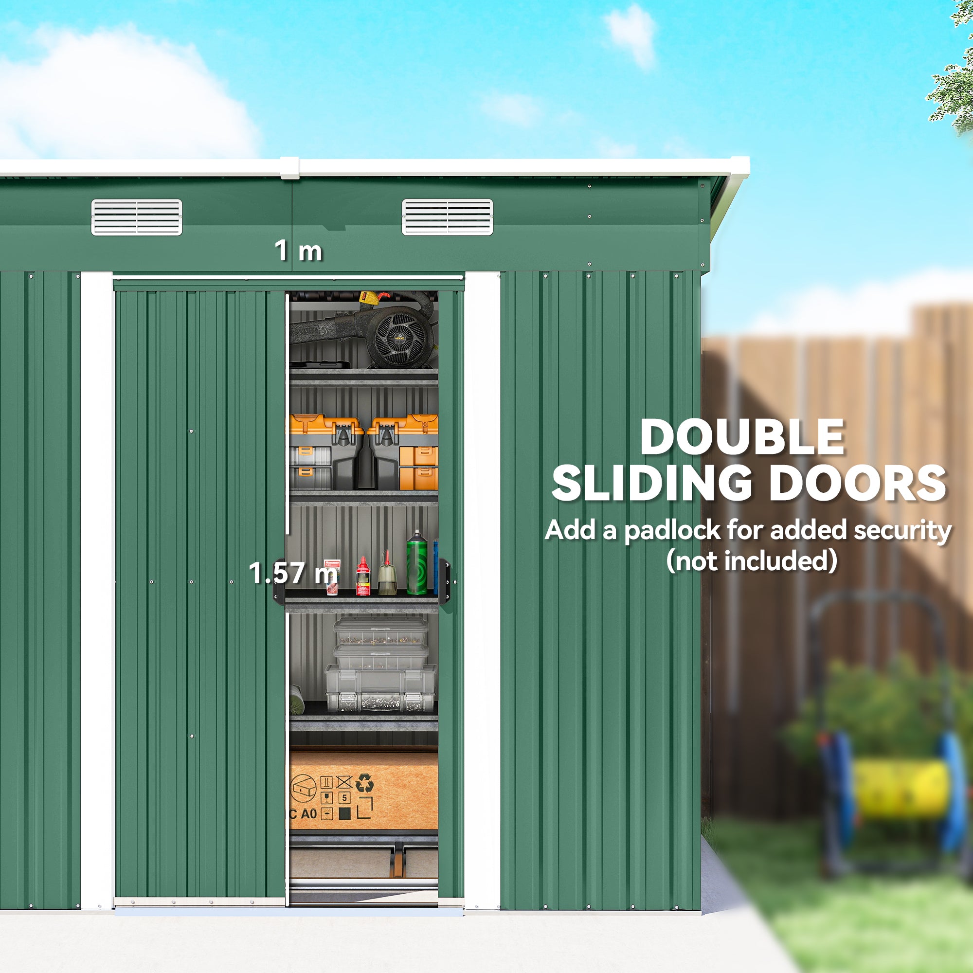 7 x 4ft Outdoor Storage Shed with Foundation Kit, Lean to Metal Garden Shed for Log, Rubbish Bin, Tool, Bike, Green
