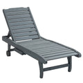 Garden Patio Wooden Sun Lounger with Built-In Table, Reclining Backrest & Wheels - Grey