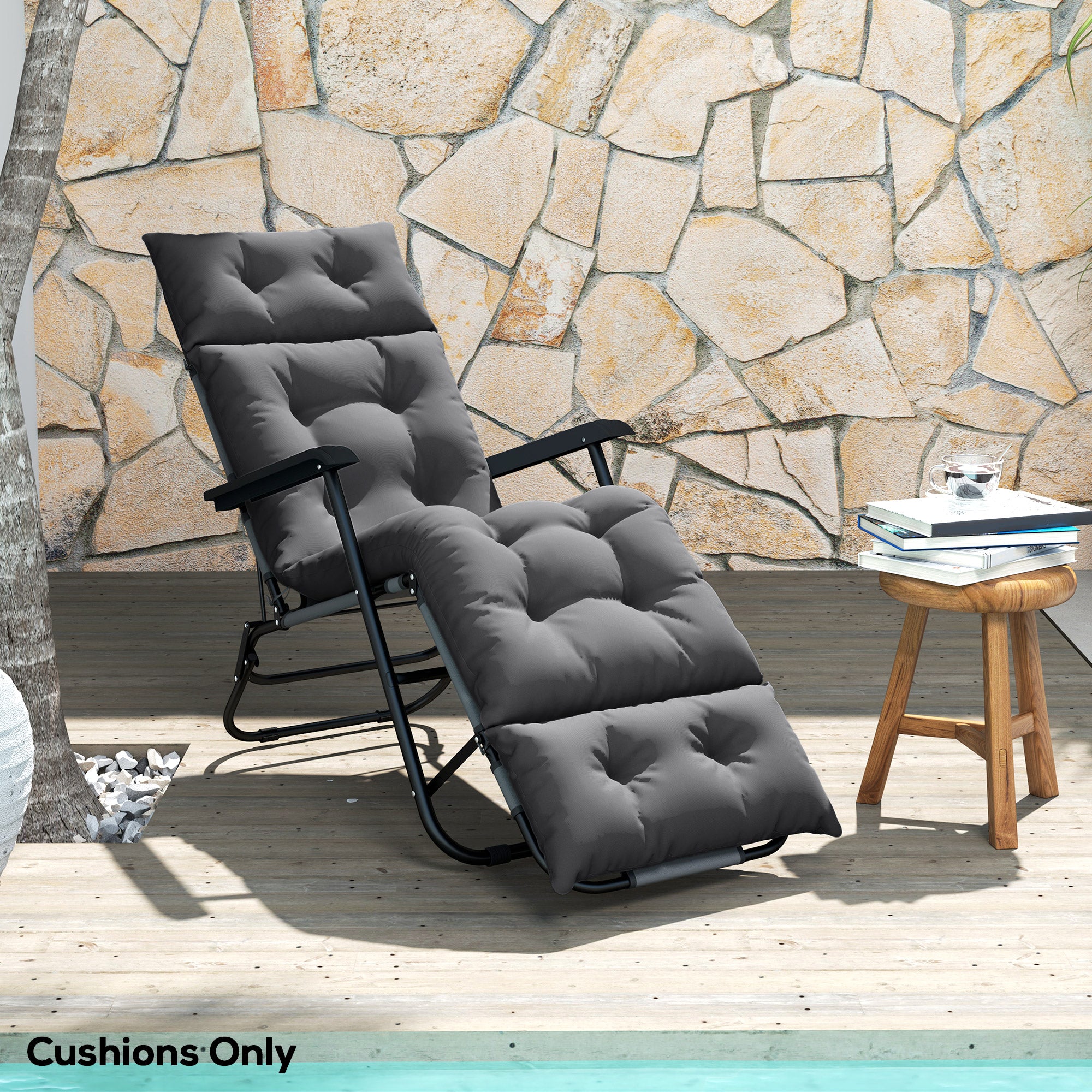 Sun Lounger Cushion 190x56x10cm with 6 Ties UPF20+ 220gsm Fabric - Dark Grey