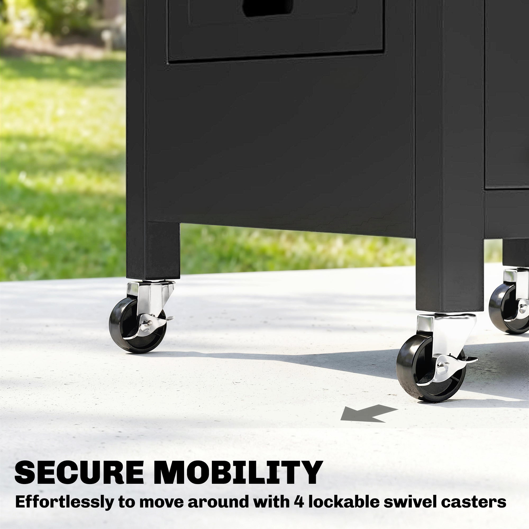 Outdoor Grill Cart with Stainless Steel Tabletop, BBQ Table with a Cabinet, Towel Holder, Bottle Opener, Black
