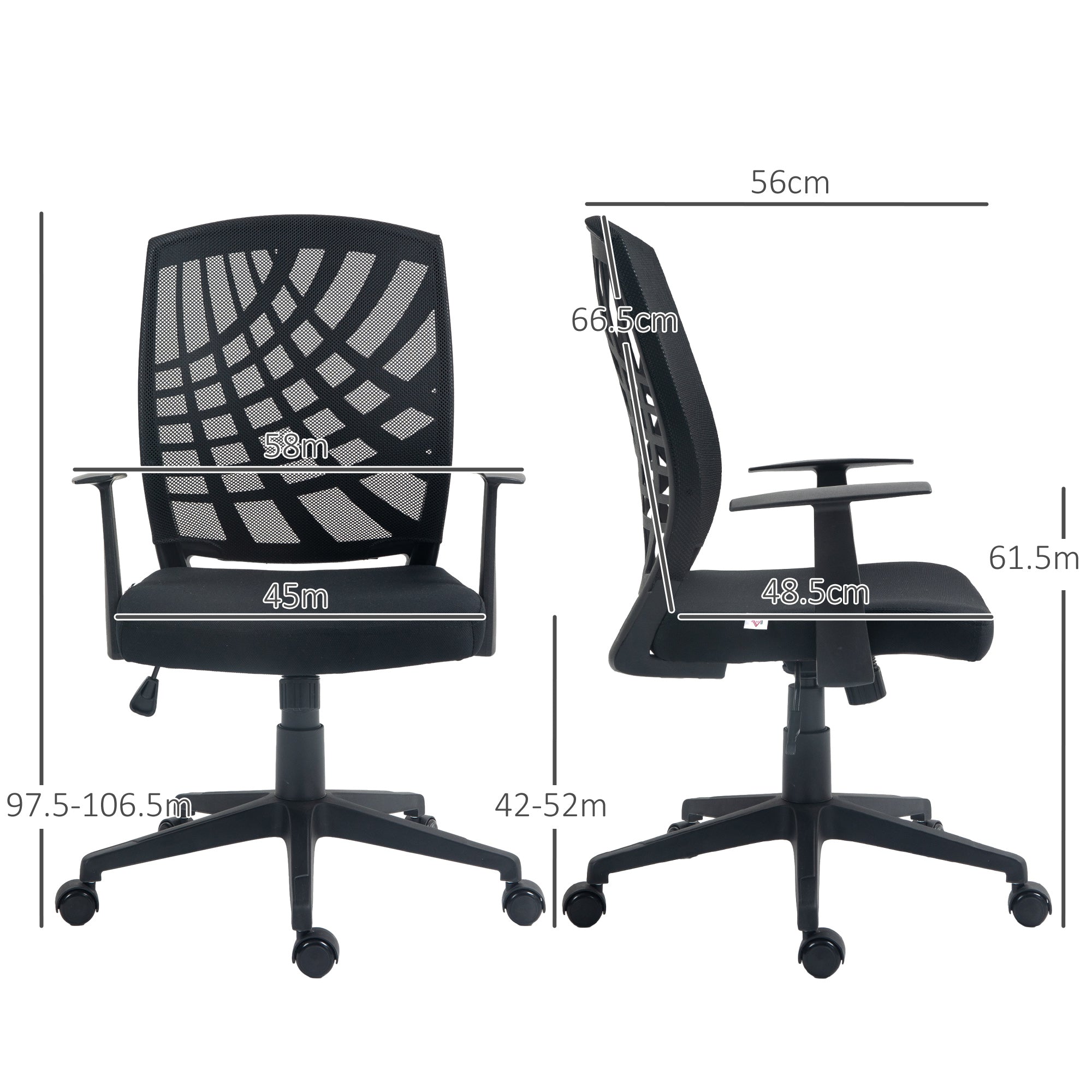 97.5-106.5cm Adjustable Home Office Chair - Black