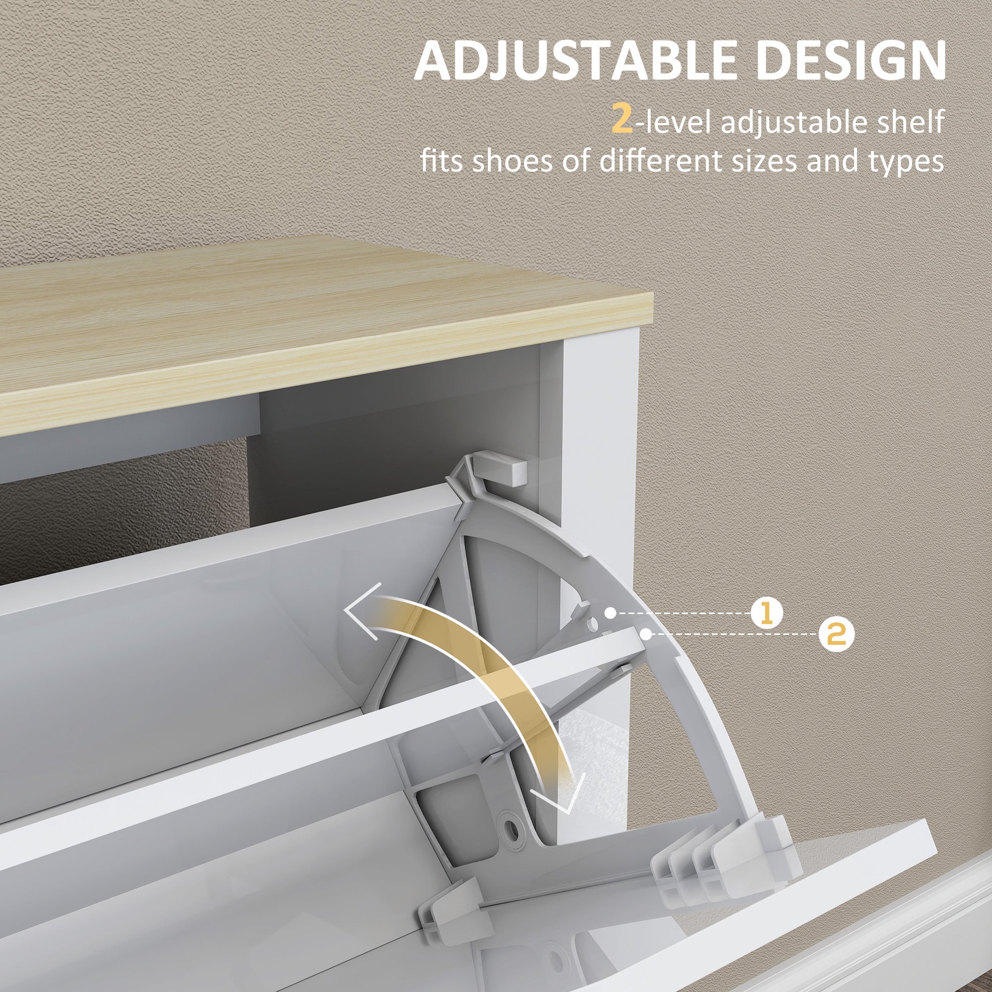 Slim Shoe Cabinet, Narrow Shoe Cupboard with 4 Flip Drawers, Adjustable Shelves for 16 Pairs of Shoes, White