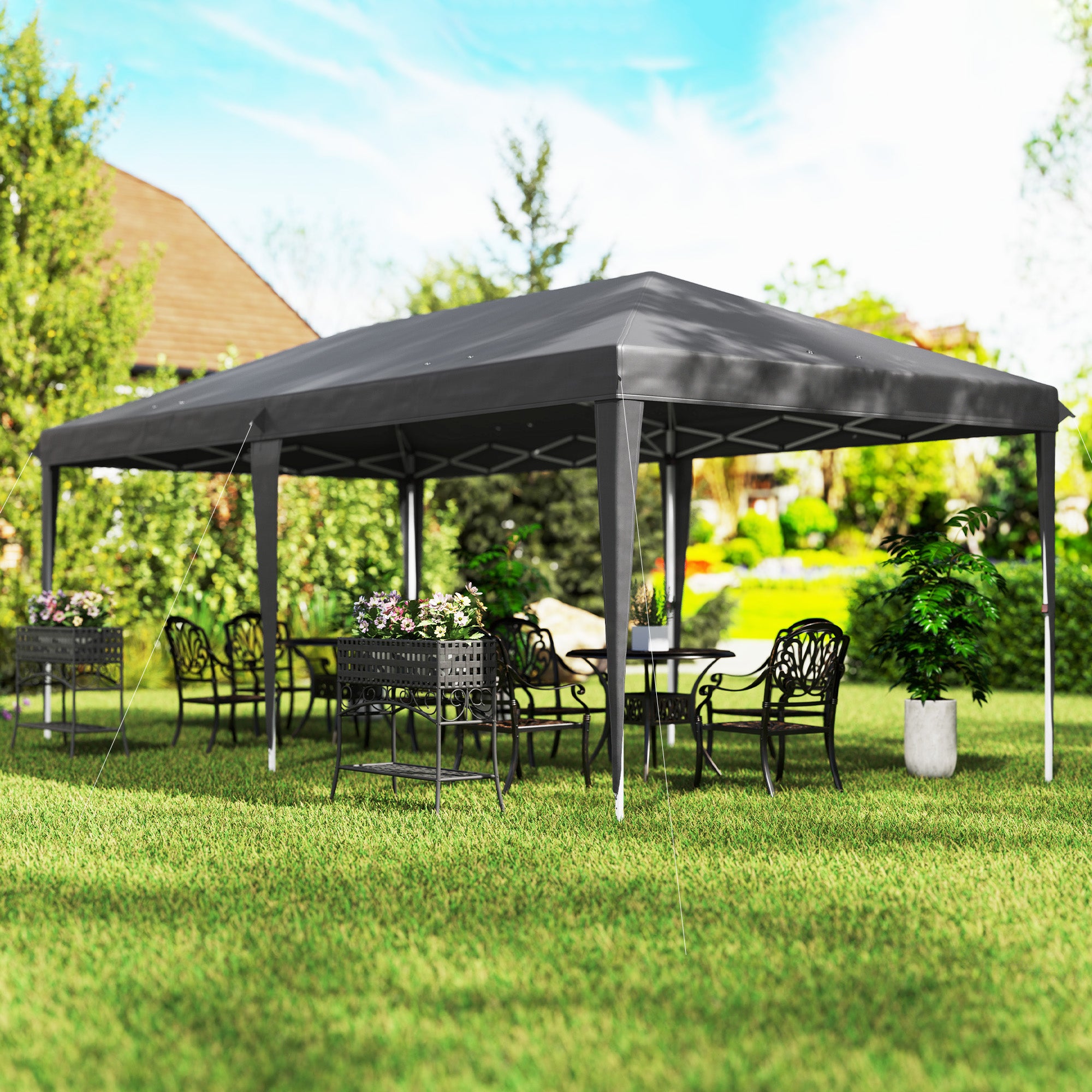6 x 3 Metre Pop-Up Gazebo with Steel Frame - Grey