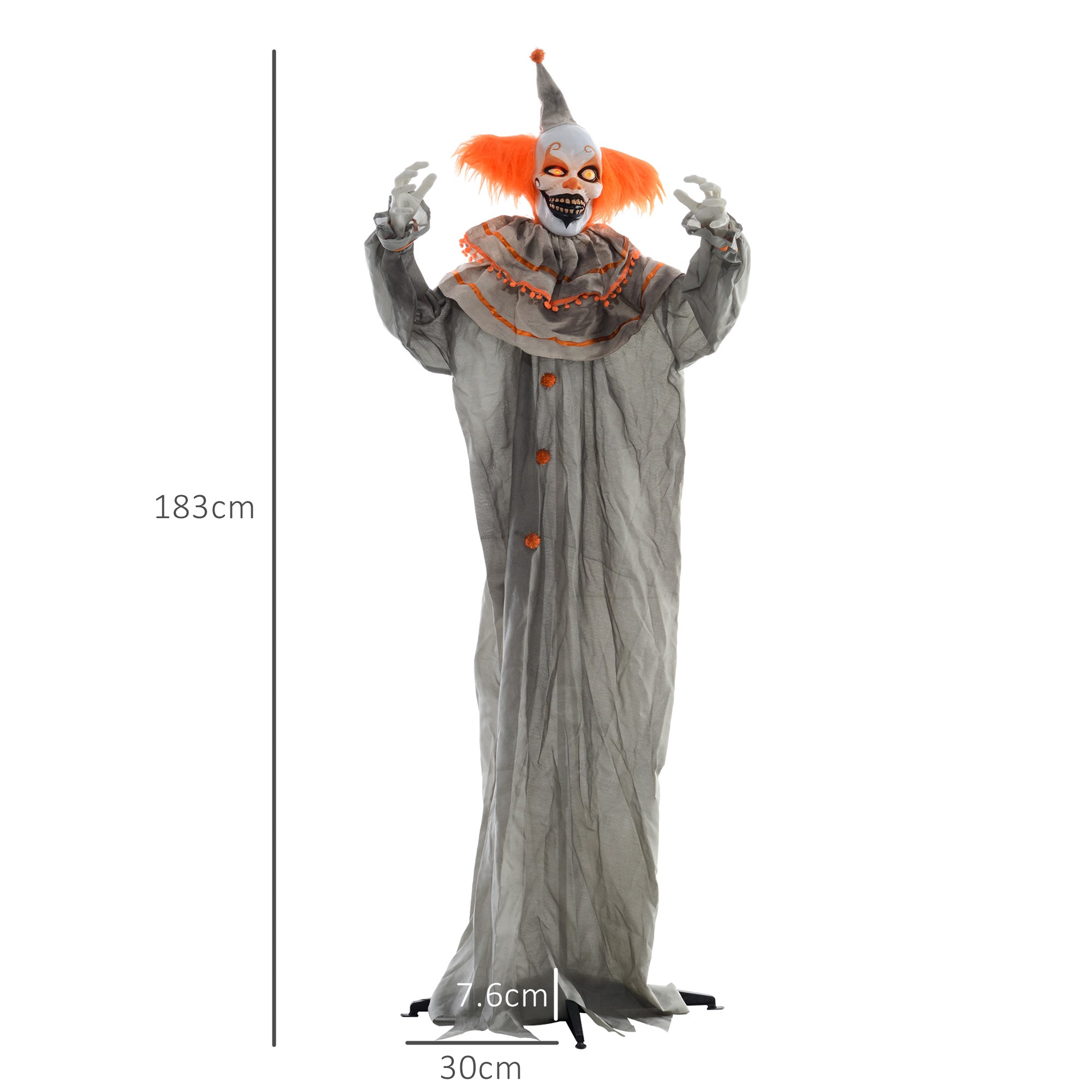 6' Orange Clown Halloween Animatronic, with Glowing Eyes