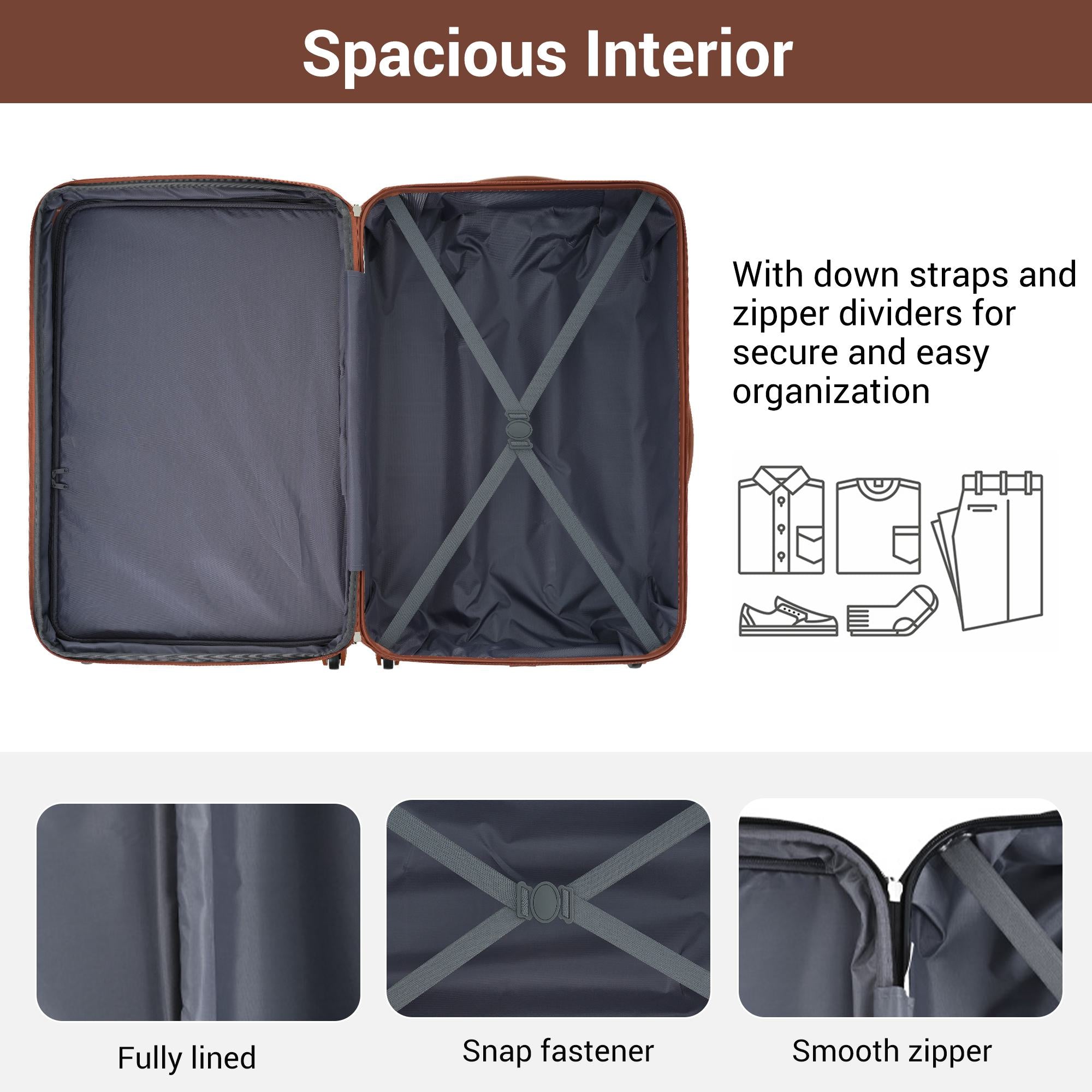 24" 4-Wheel ABS Hard Shell Travel Trolley Suitcase with Adjustable Handle, Luggage with Secure Lock, 45L x 28W x 69H cm, Brown+White