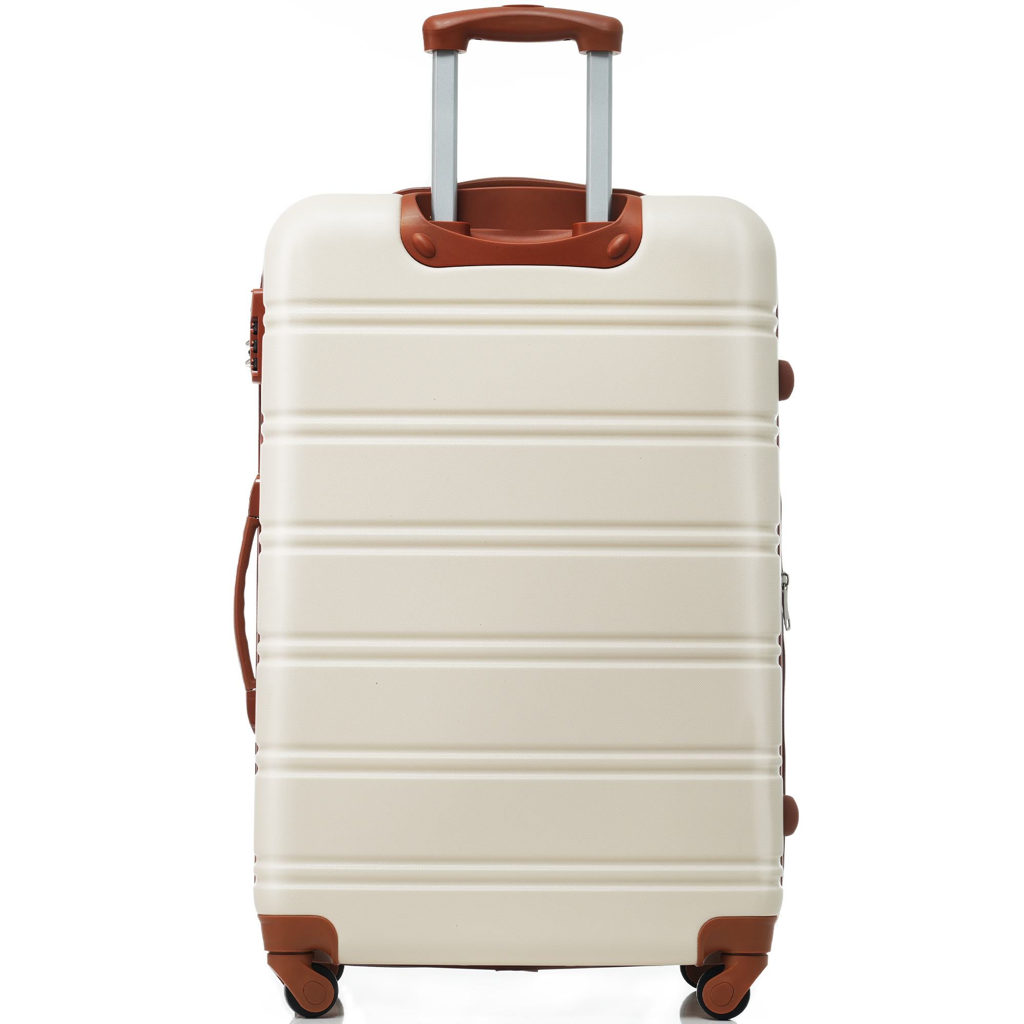 24" 4-Wheel ABS Hard Shell Travel Trolley Suitcase with Adjustable Handle, Luggage with Secure Lock, 45L x 28W x 69H cm, Brown+White