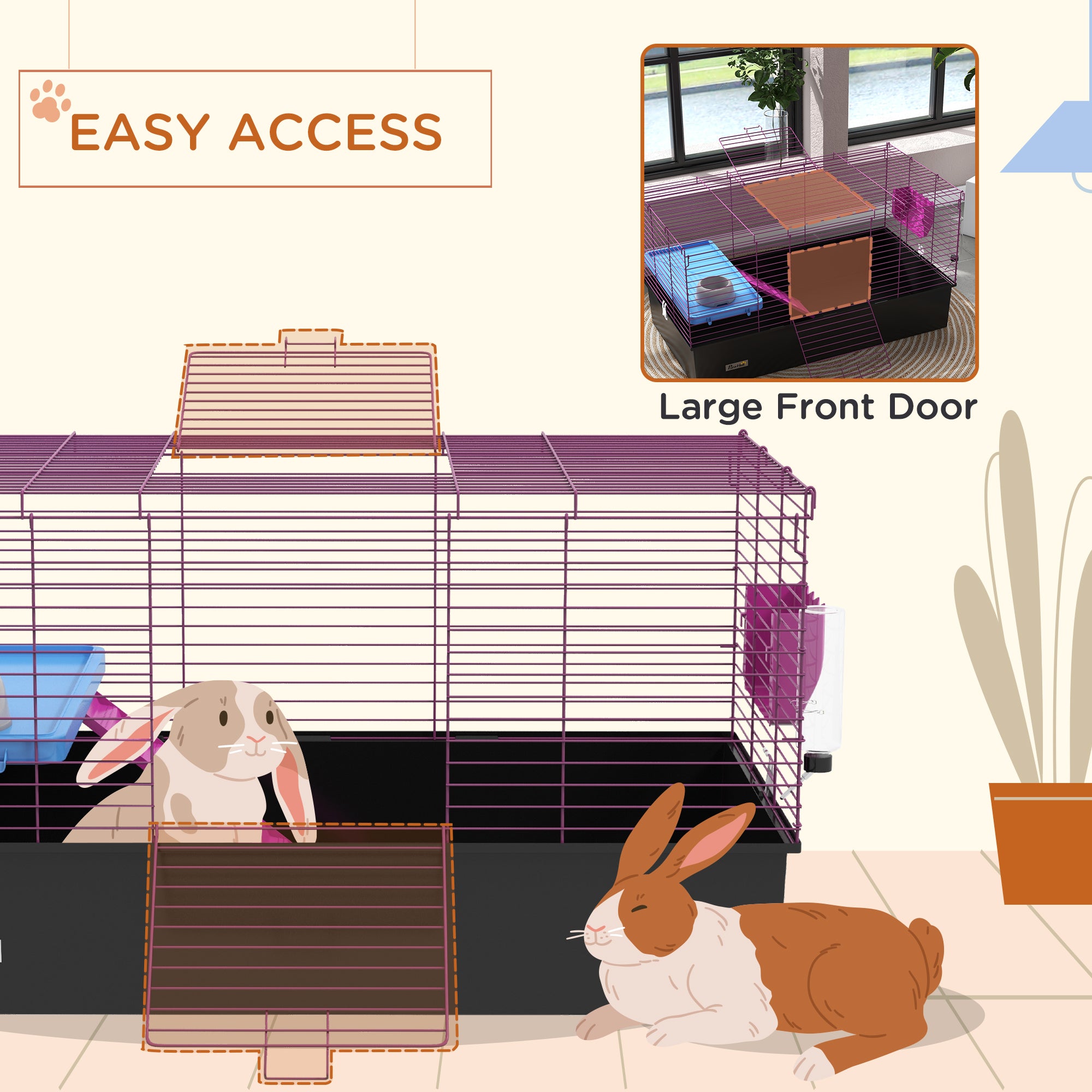 Chinchillas Small Rabbit Guinea Pig Small Animal Cage, Pet Playhouse, with Platform, Ramp, 99 x 52 x 53cm, Black