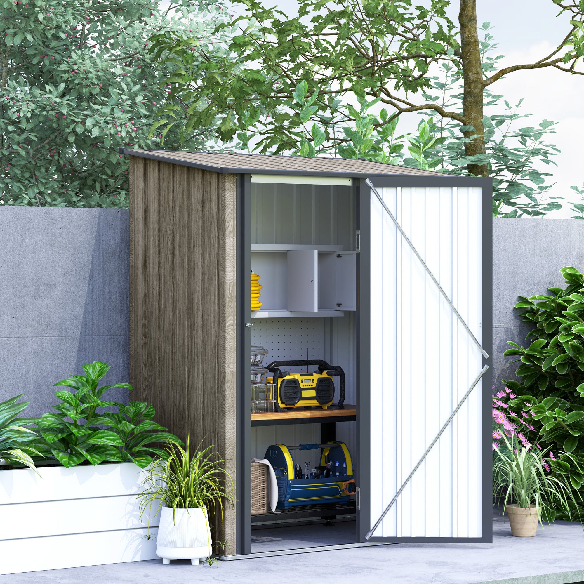 5ft x 3ft Metal Garden Storage Shed with Lockable Door Light Grey