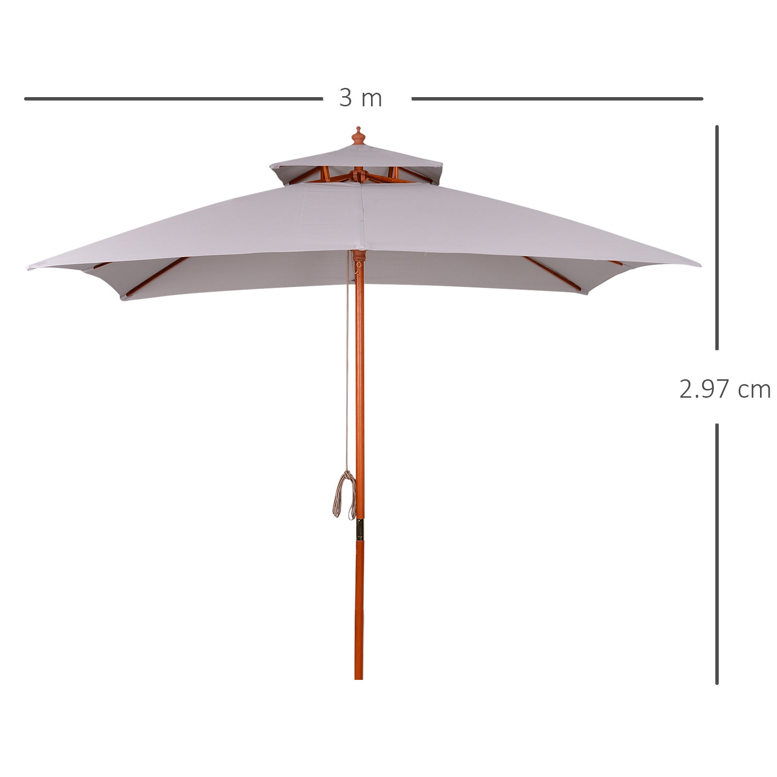 3 Piece Large Outdoor Garden Parasol with Double Tier Grey