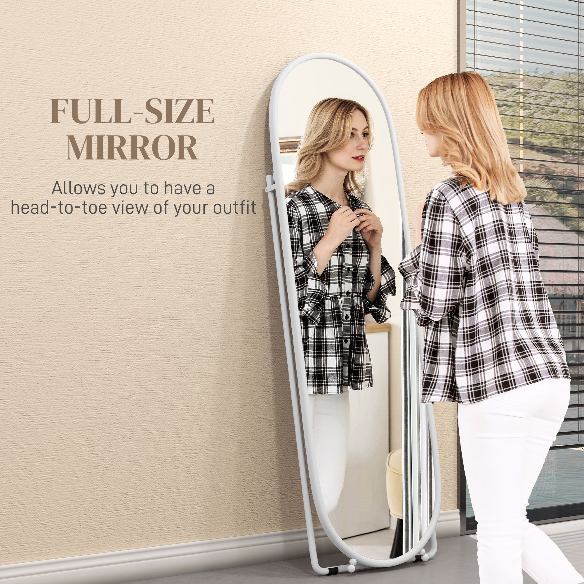 Three-Way Curved Full Length Mirror - White