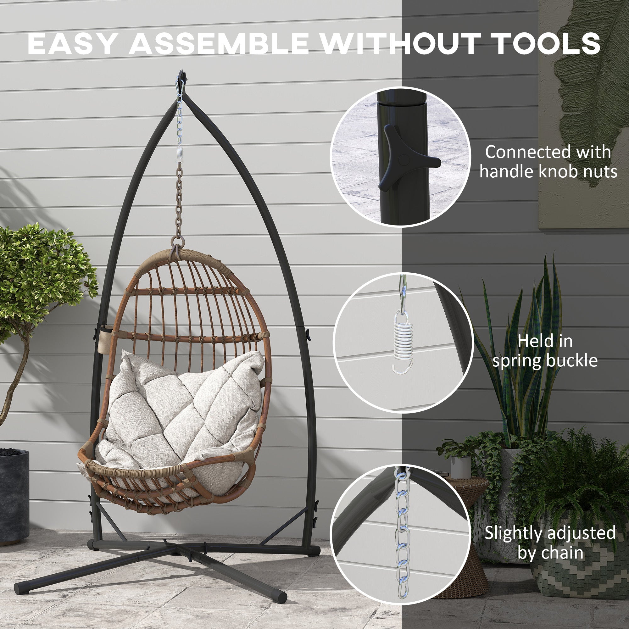 Hammock Chair Stand Only, Hanging Chair Stand with X-Shape Base, Heavy Duty Steel Single Hammock Egg Swing Frame for Indoor Outdoor, 150 KG Load Capacity Black