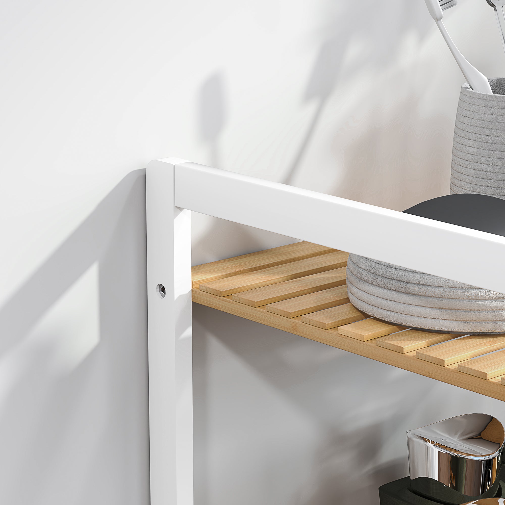 Four-Tier Adjustable Bamboo Shelf Storage Unit - Natural and White