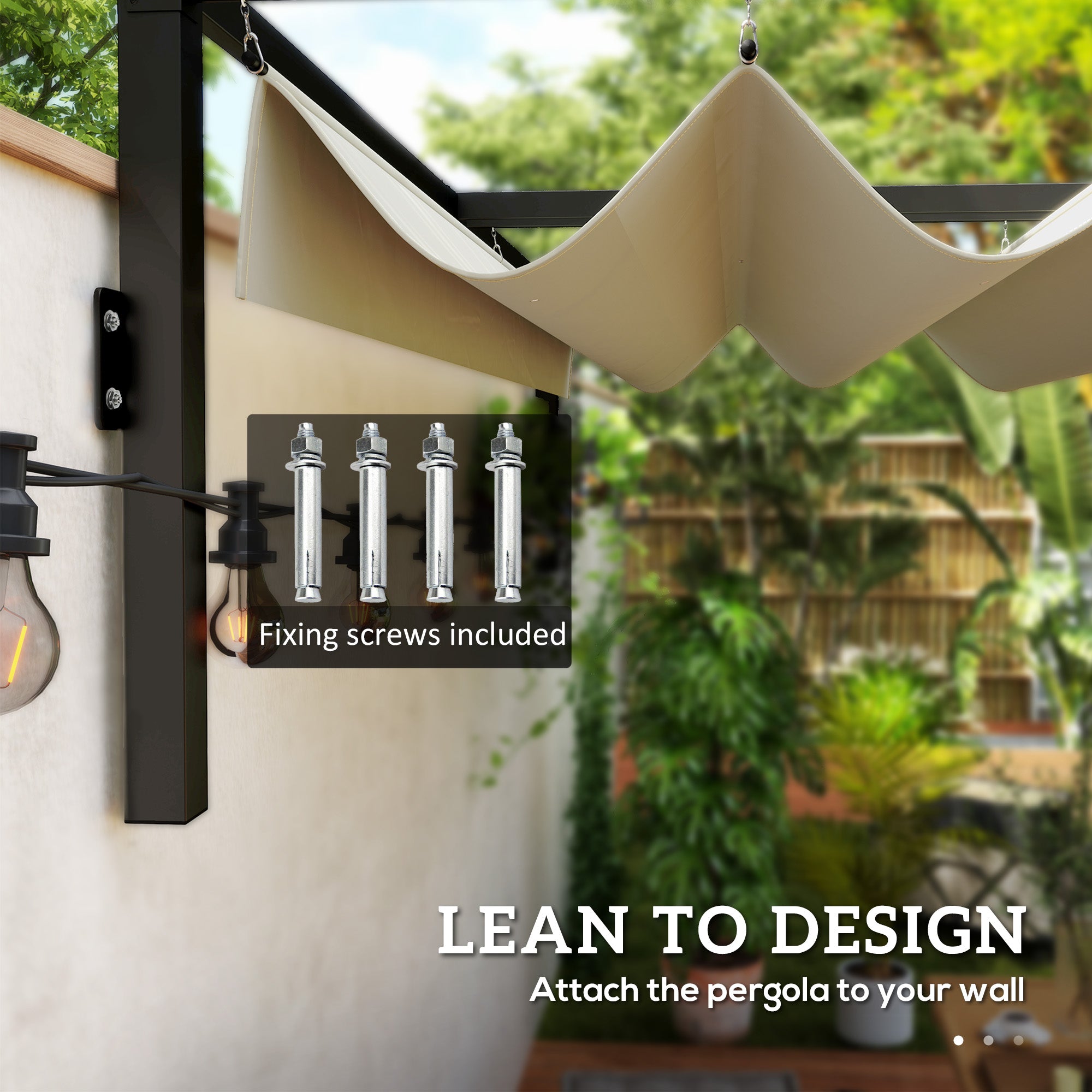 2 x 3(m) Lean To Steel Pergola, with Moving Fabric Canopy - Khaki