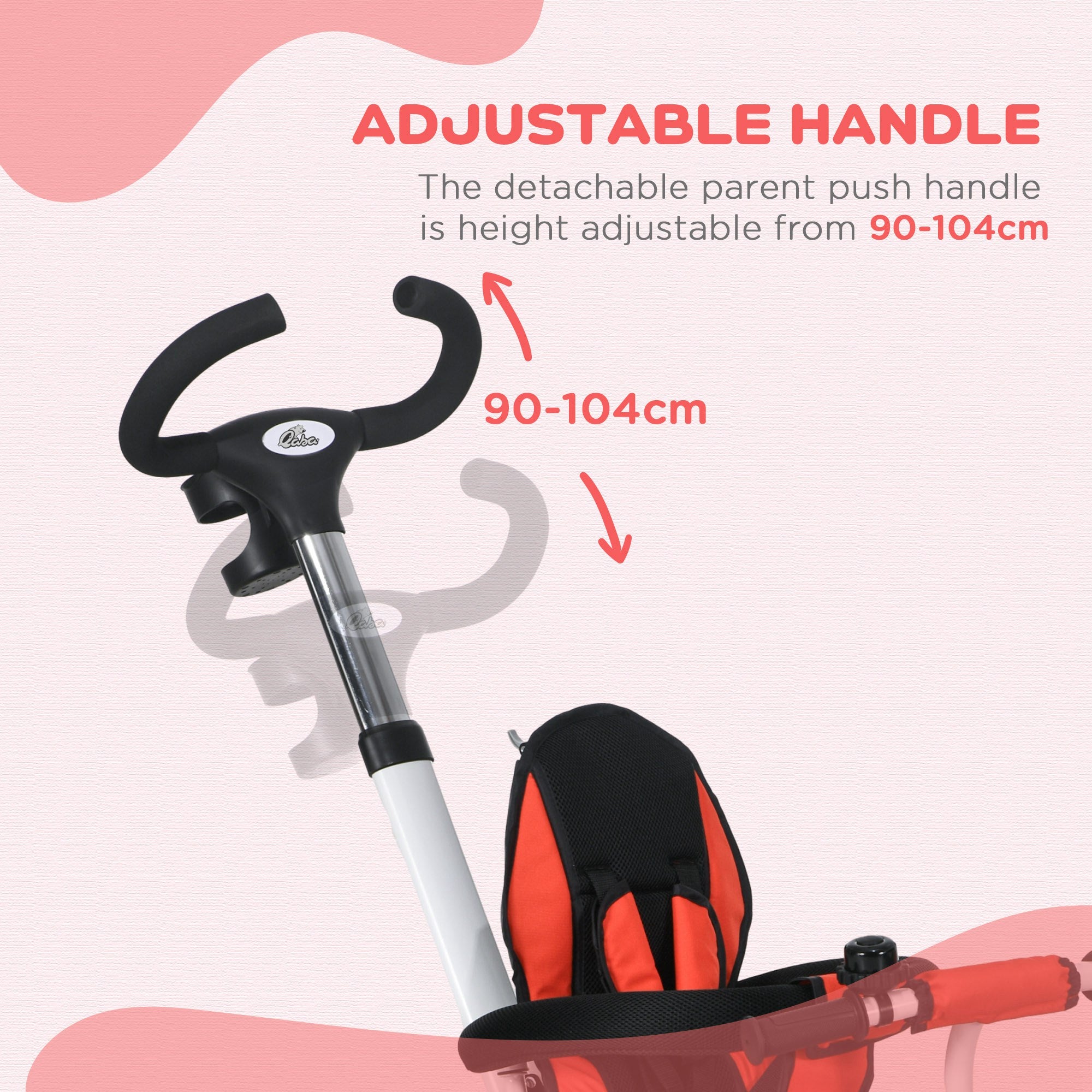 Metal Frame 6 in 1 Baby Push Tricycle with Parent Handle for 1-5 Years Old, Red