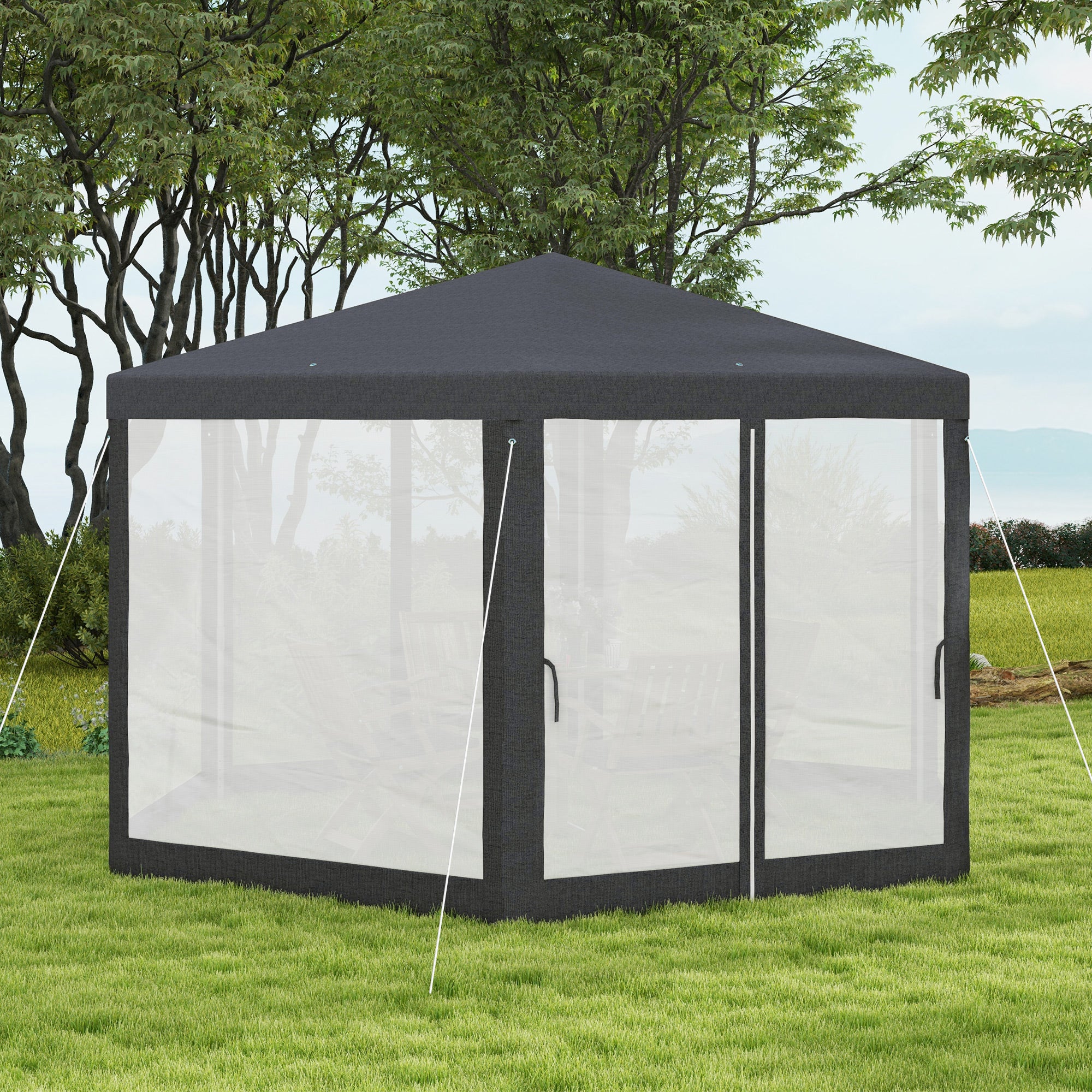 4 Metre Hexagon Steel Frame Gazebo with Netting - Dark Grey