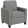 Channel Tufted Modern Fabric Armchair with Spring Cushion and Back Pillow - Light Grey
