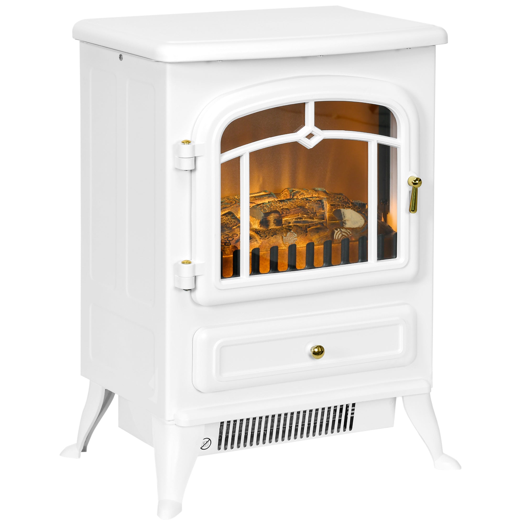 Modern Electric Fireplace, Freestanding Electric Stove Fire with Flame Effect, 950/1850W, White