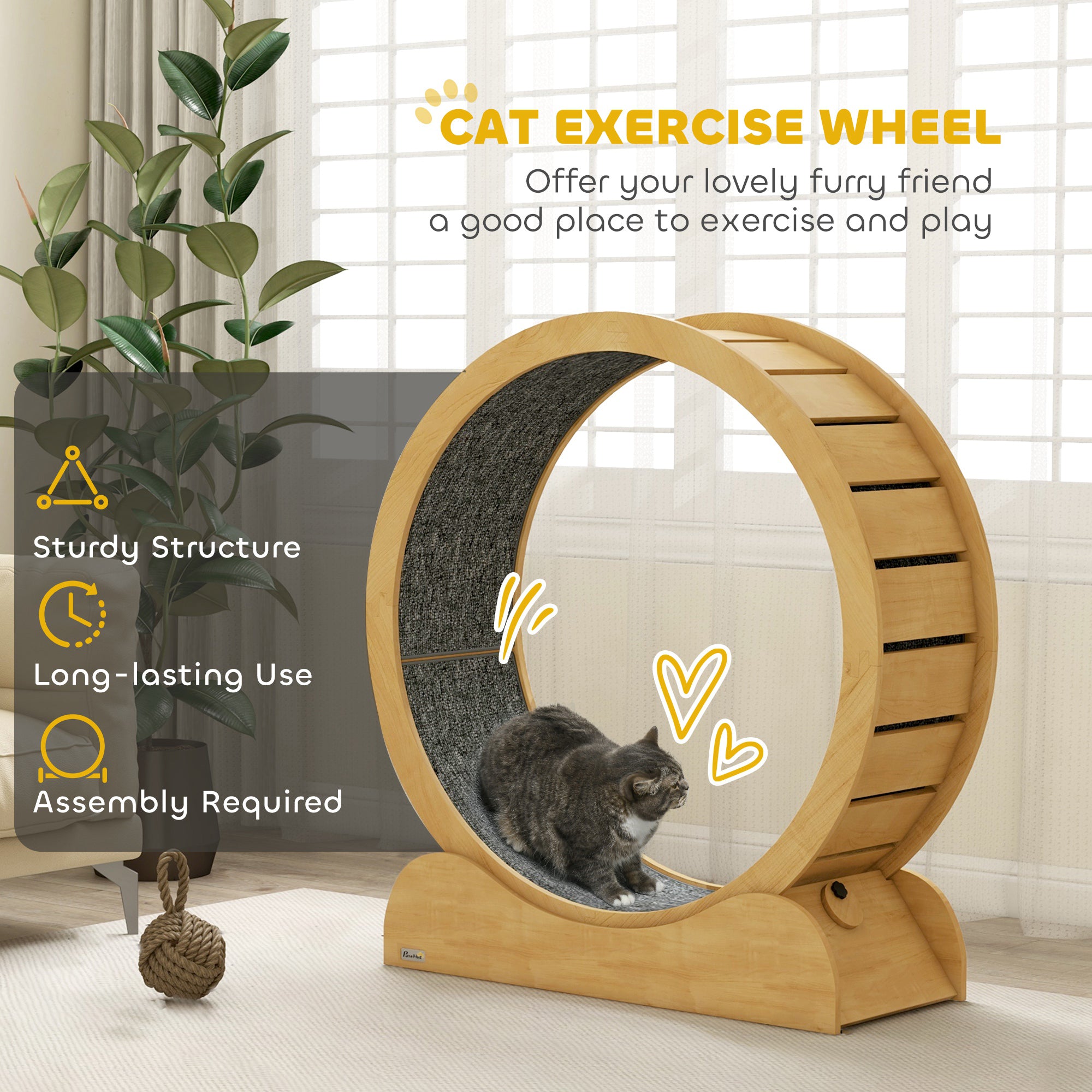 39.4" Wooden Cat Running Wheel with Brake, Natural