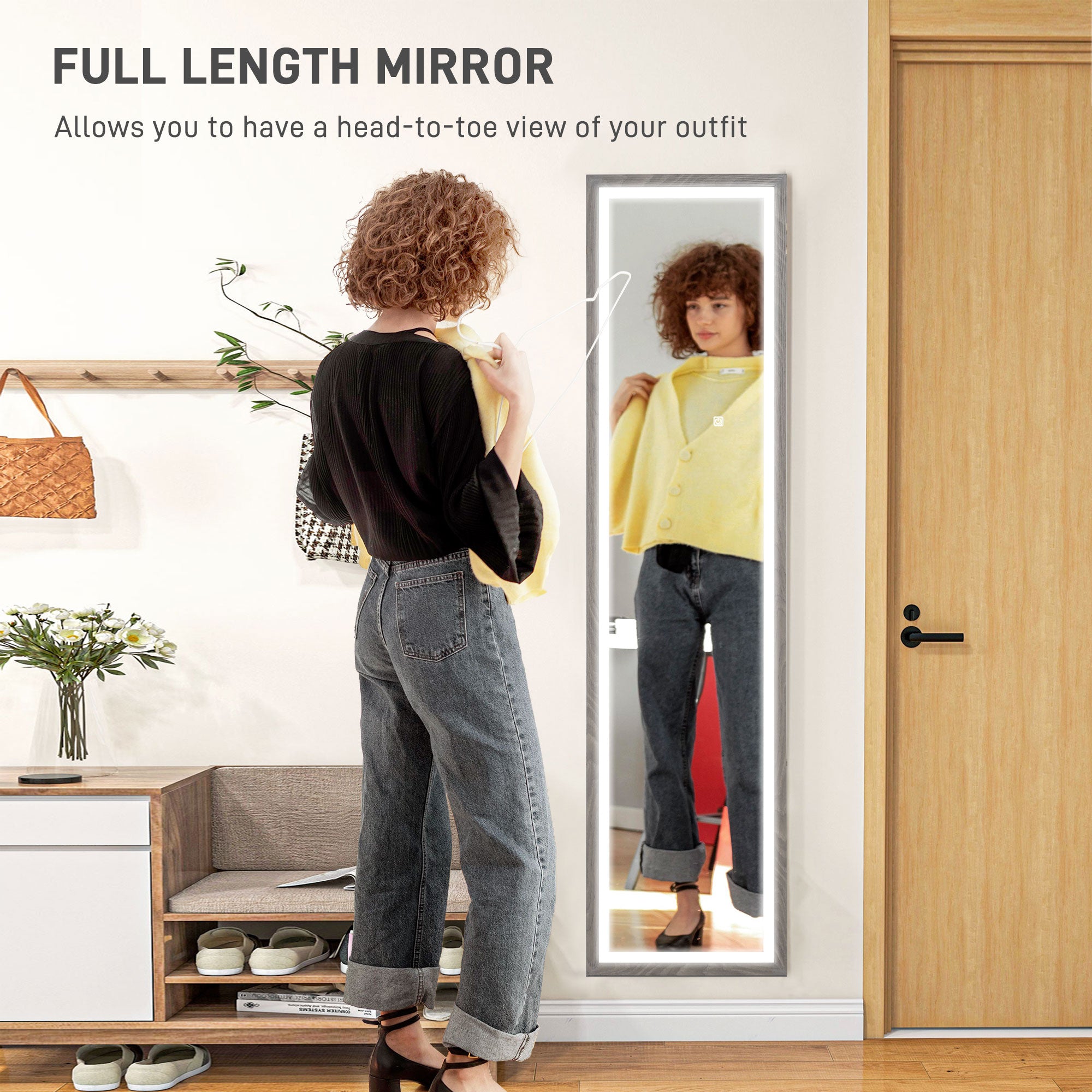 Full Length Mirror with Adjustable LED Outer Light - Grey