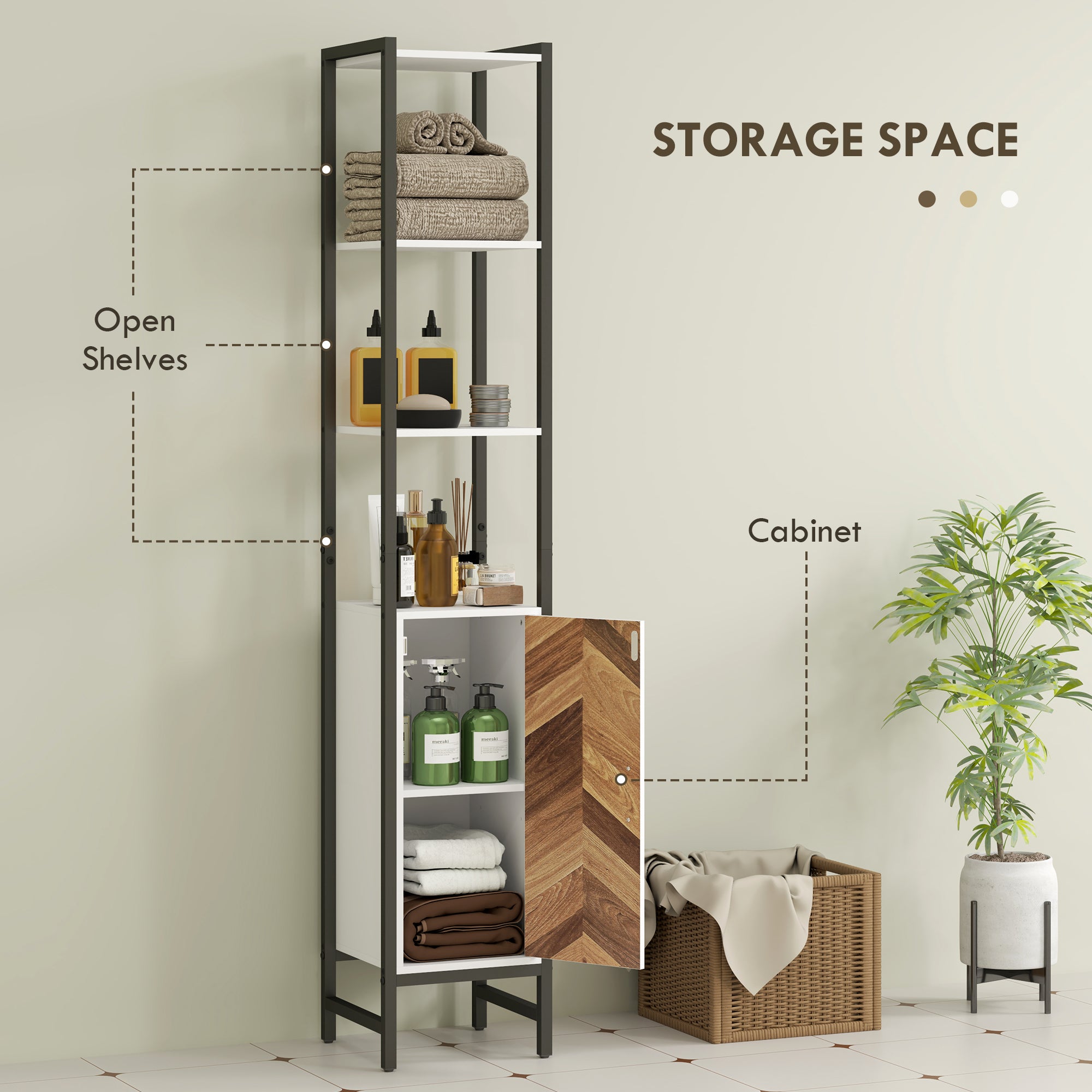 Tall Bathroom Cabinet with 3 Shelves, Slim Storage Cabinet with Adjustable Shelf, Narrow Tallboy Cupboard, Bathroom Storage Unit for Kitchen, Living Room, Hallway, 30 x 30 x 170 cm
