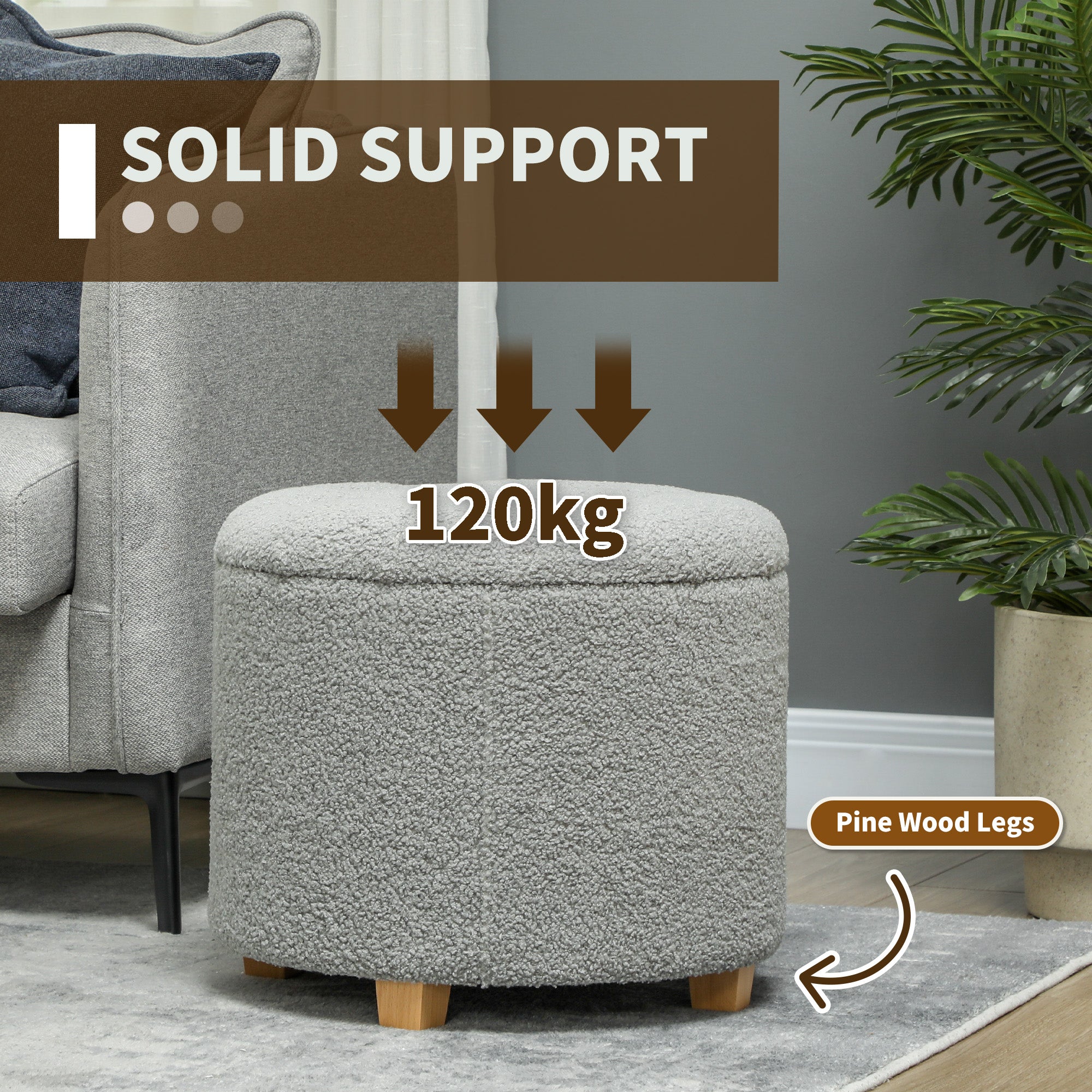 31.8L Teddy Fleece Storage Ottoman - Grey