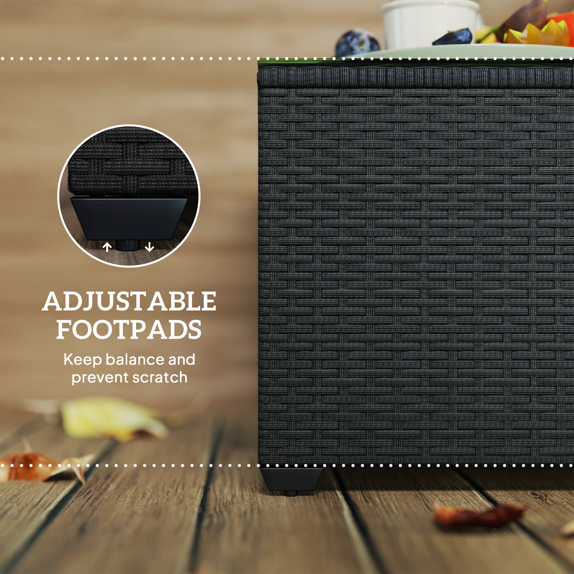 62cm Glass Top Rattan Side Table with Tempered Glass - Black