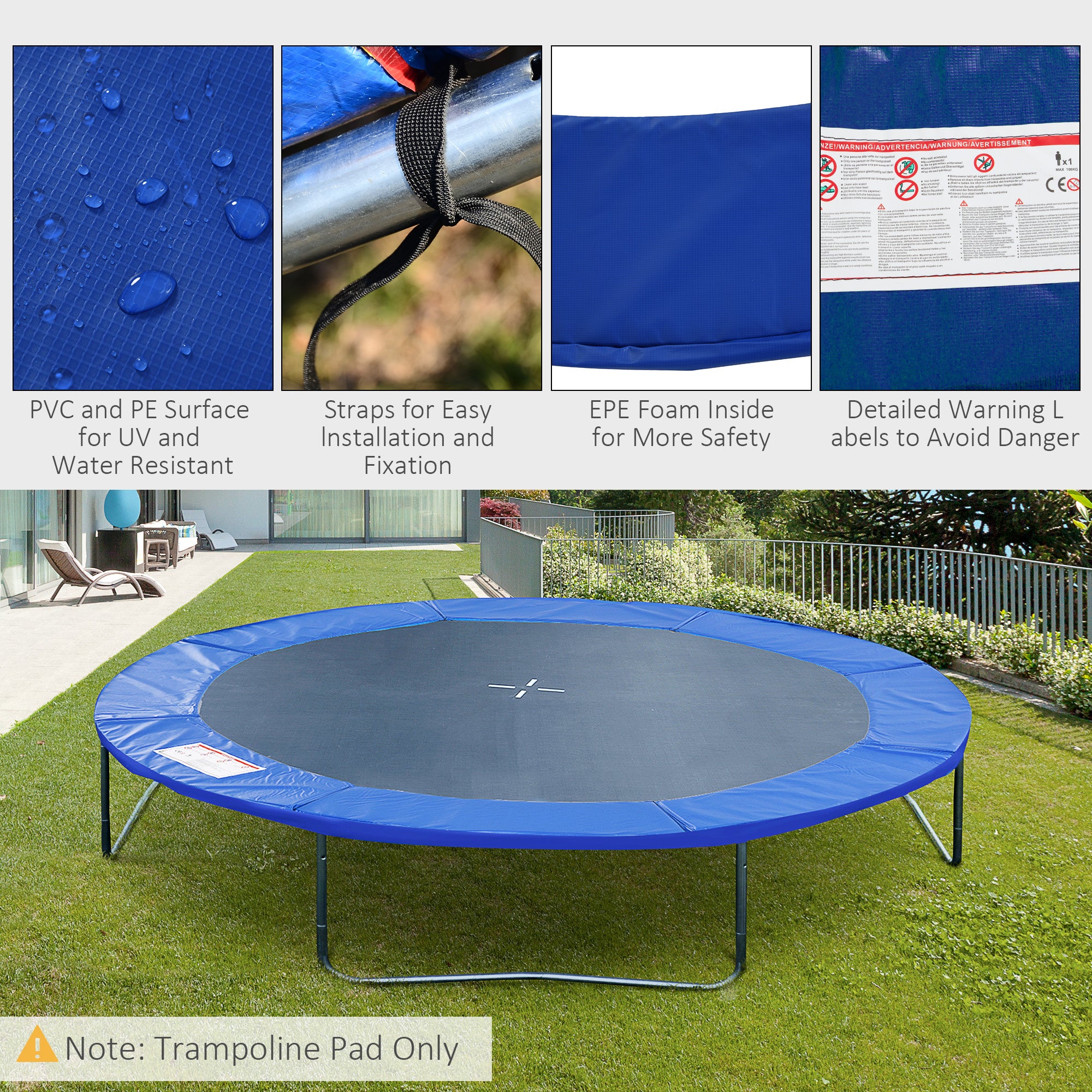 244cm 8ft Replacement Trampoline Safety Pad with Padding - Blue