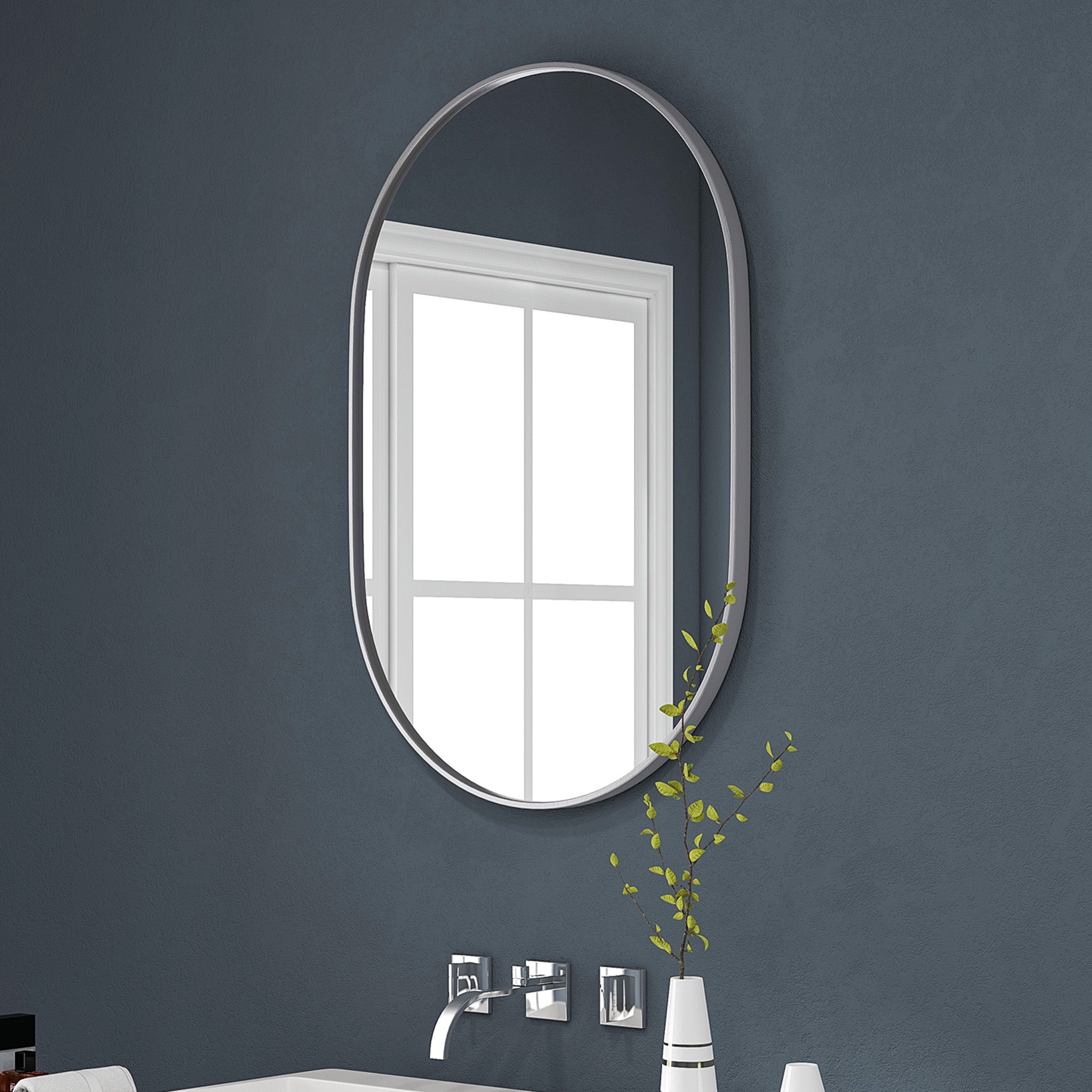 60cm Aluminium Frame Round Bathroom Mirror - Silver Tone