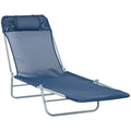 Folding Sun Lounger with Head Pillow - Dark Blue