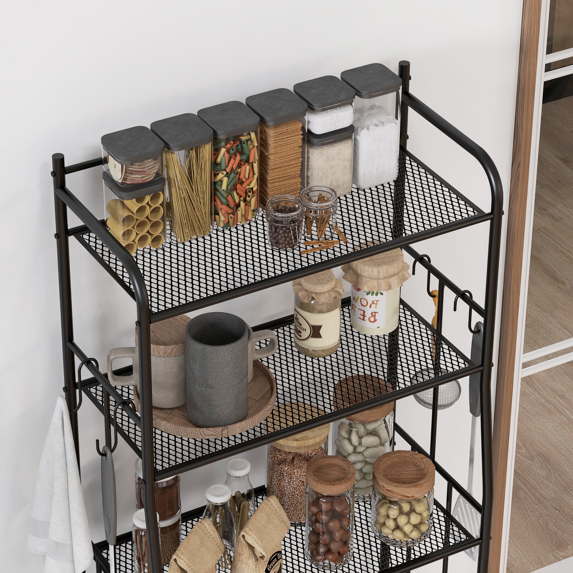 Five-Tier Steel Frame Kitchen Shelving Unit - Black