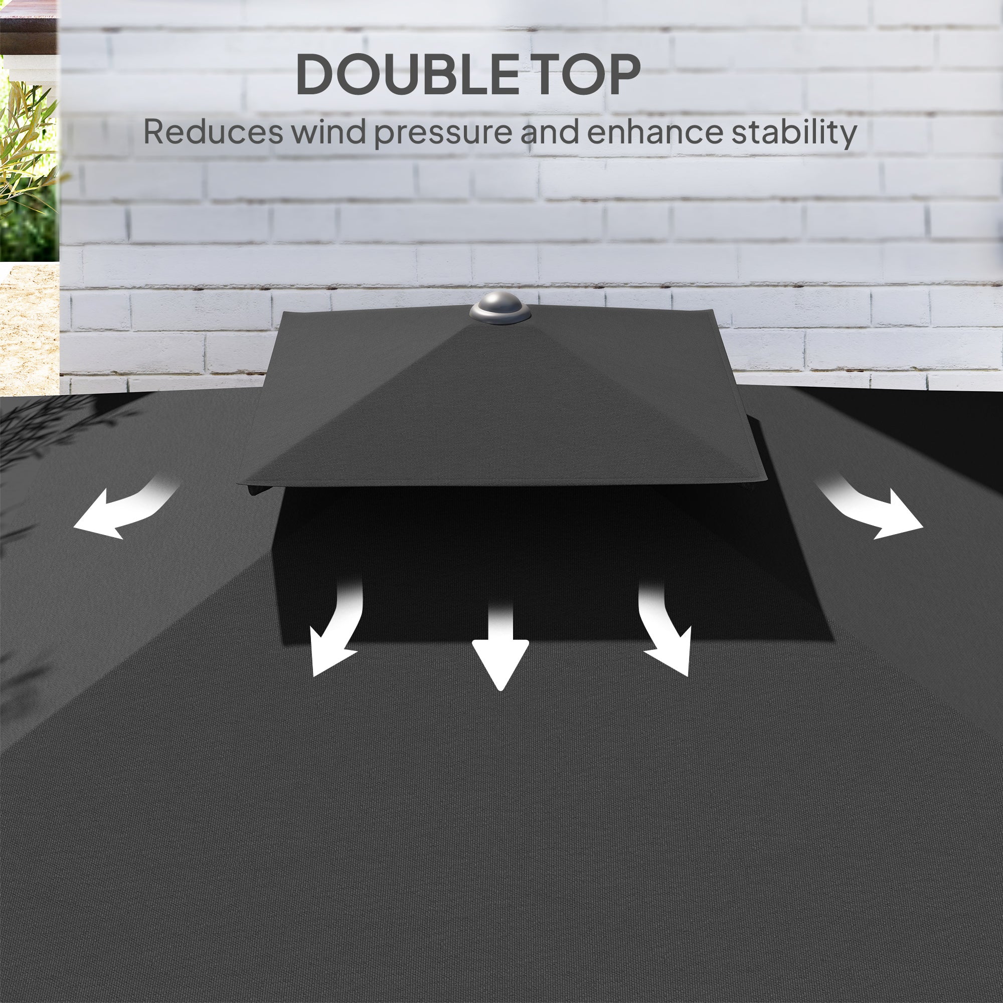 2.5m Cantilever Parasol with Easy Lever, Square Double Top Garden Parasol Umbrella with Ruffles and Cross Base, Overhanging Outdoor Sun Shades, Black