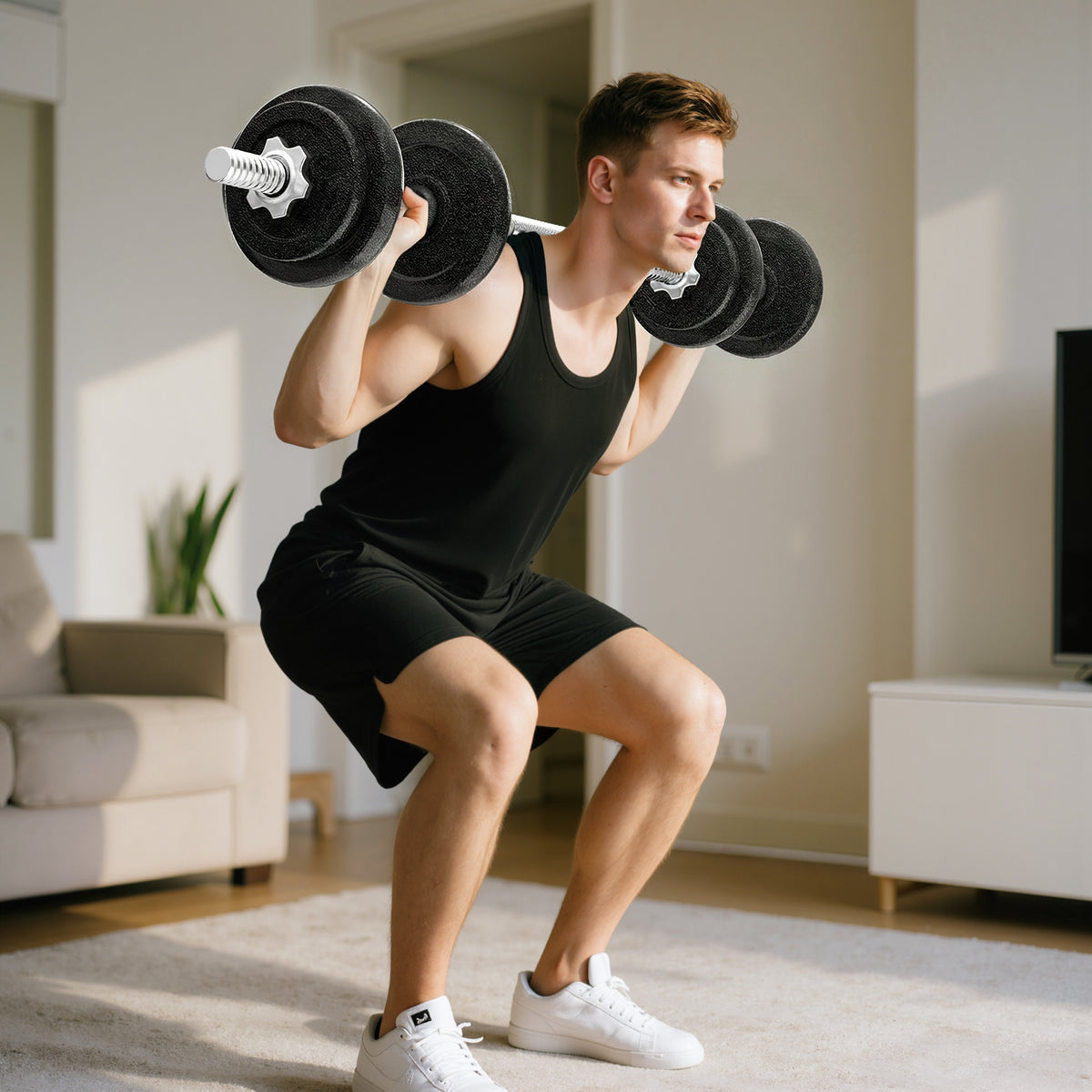 2-in-1 Adjustable Dumbbells Set, 20kg Cast Iron Weights Dumbbells Set with Non-Slip Grip for Strength Training, Weight Lifting, Bodybuilding, Home Gym Workout Equipment for Men & Women