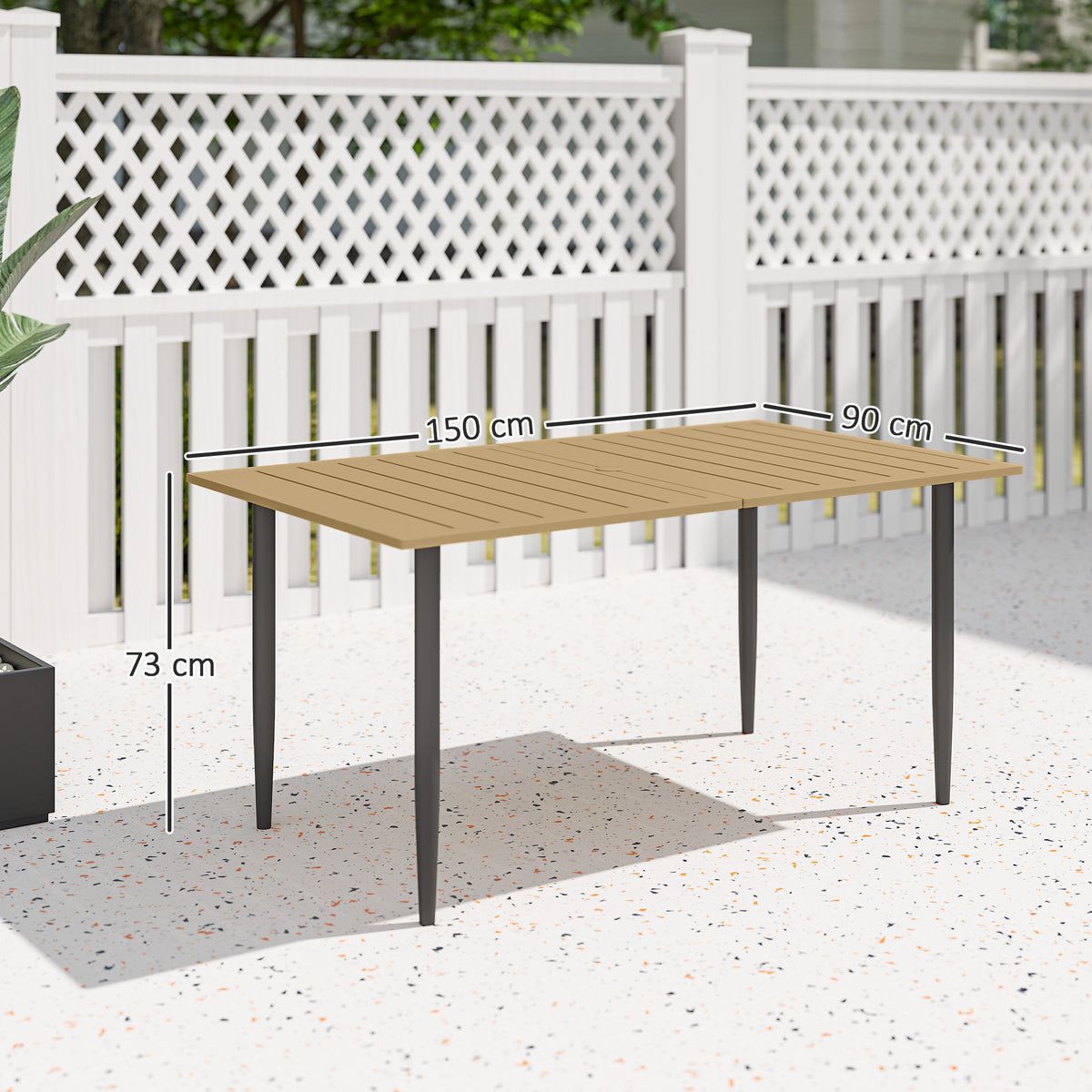 6 Seater Garden Dining Table with Parasol Hole 150x90 cm - Brown Steel Frame