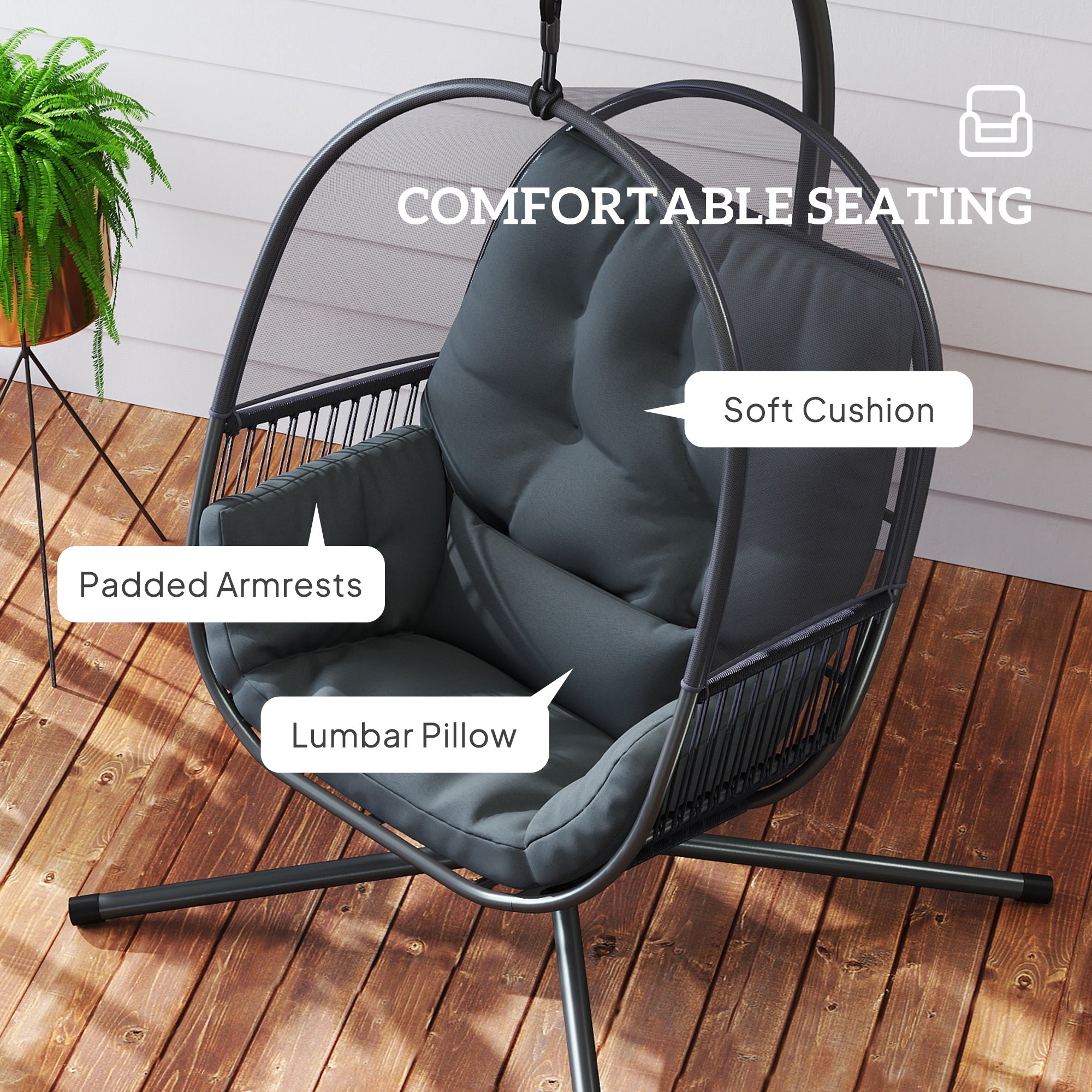 Hanging Egg Chair, with Cushion - Dark Grey