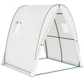 Polytunnel Greenhouse with Sandbags, Walk-In Tunnel Green House with 2 Doors and Screen Windows, 1.8 x 1.8 x 2m, White
