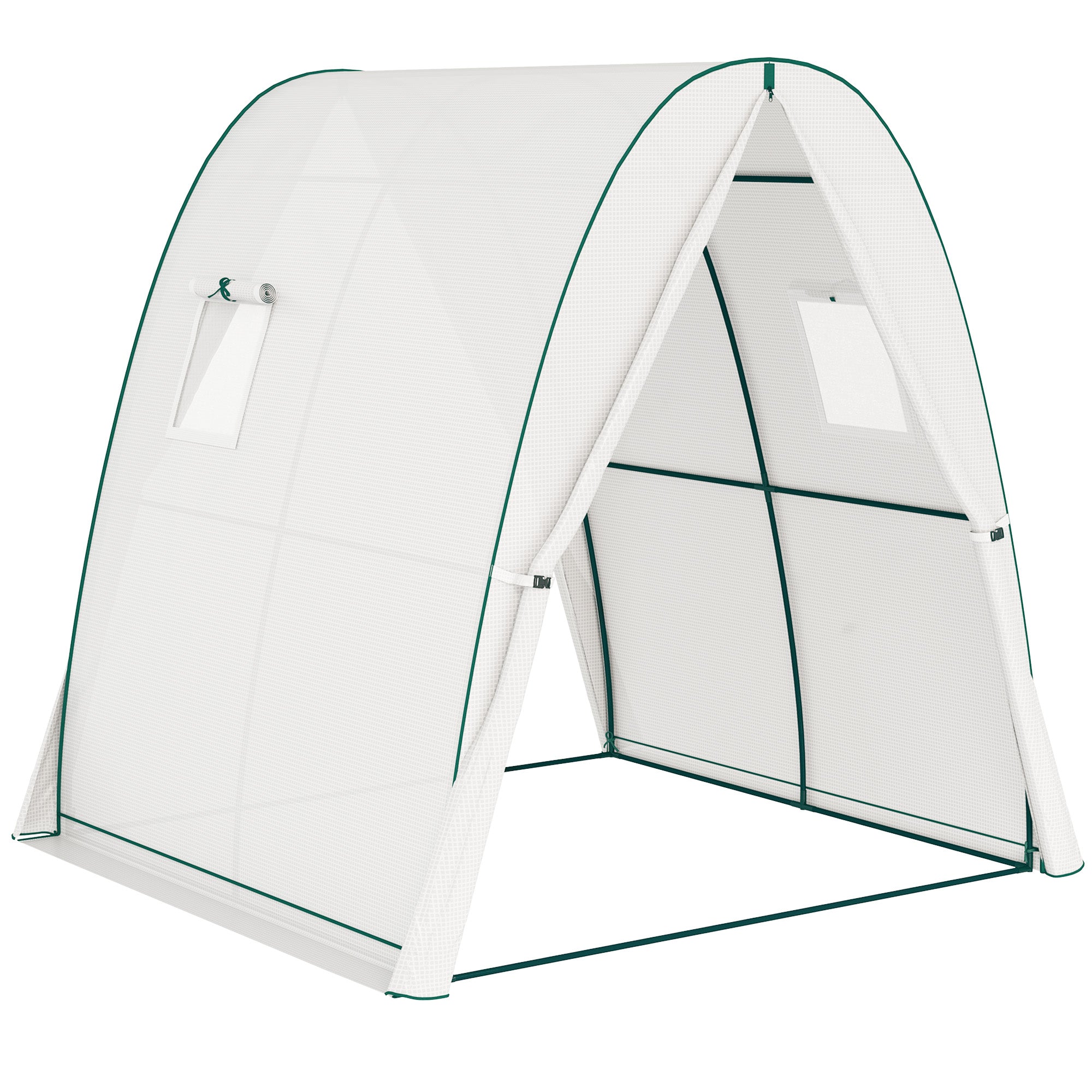 Polytunnel Greenhouse with Sandbags, Walk-In Tunnel Green House with 2 Doors and Screen Windows, 1.8 x 1.8 x 2m, White