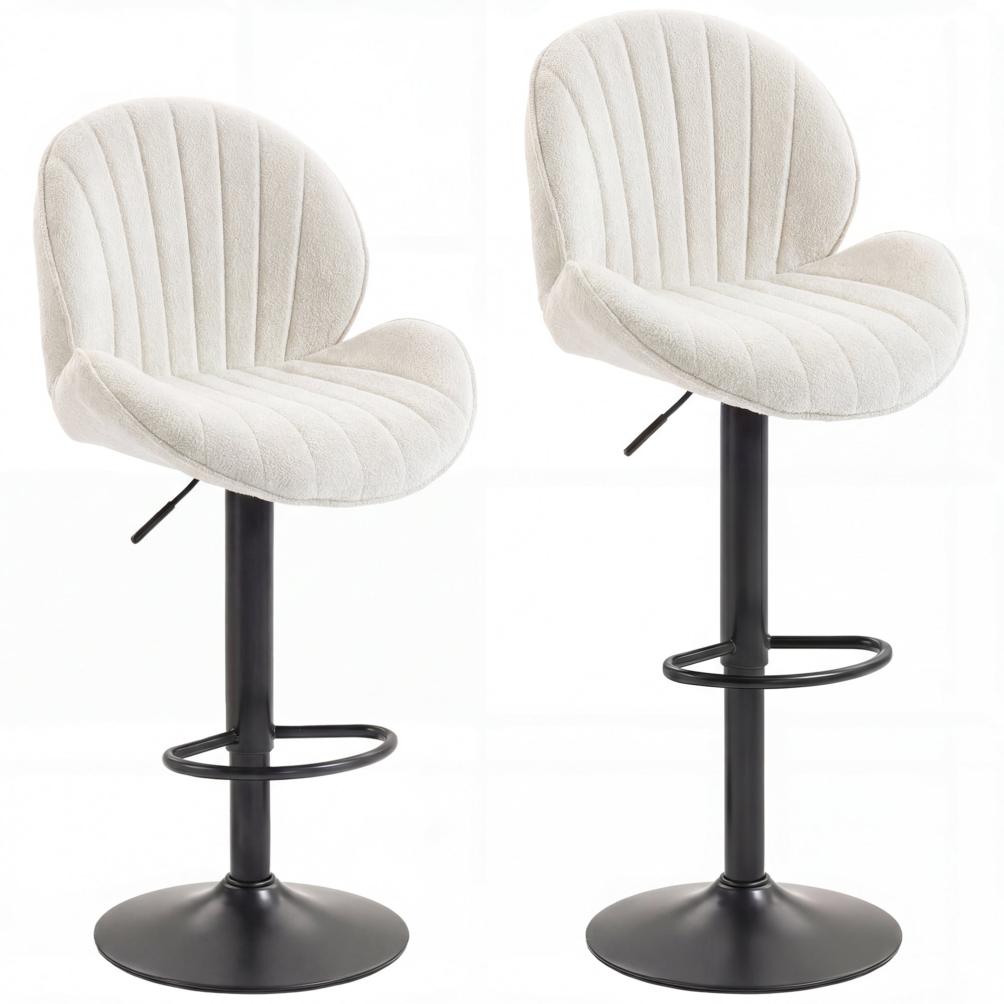 Bar Stools Set of 2, Swivel Barstools with Back, Adjustable Height and Footrest for Kitchen Island, Dining Room, Cream