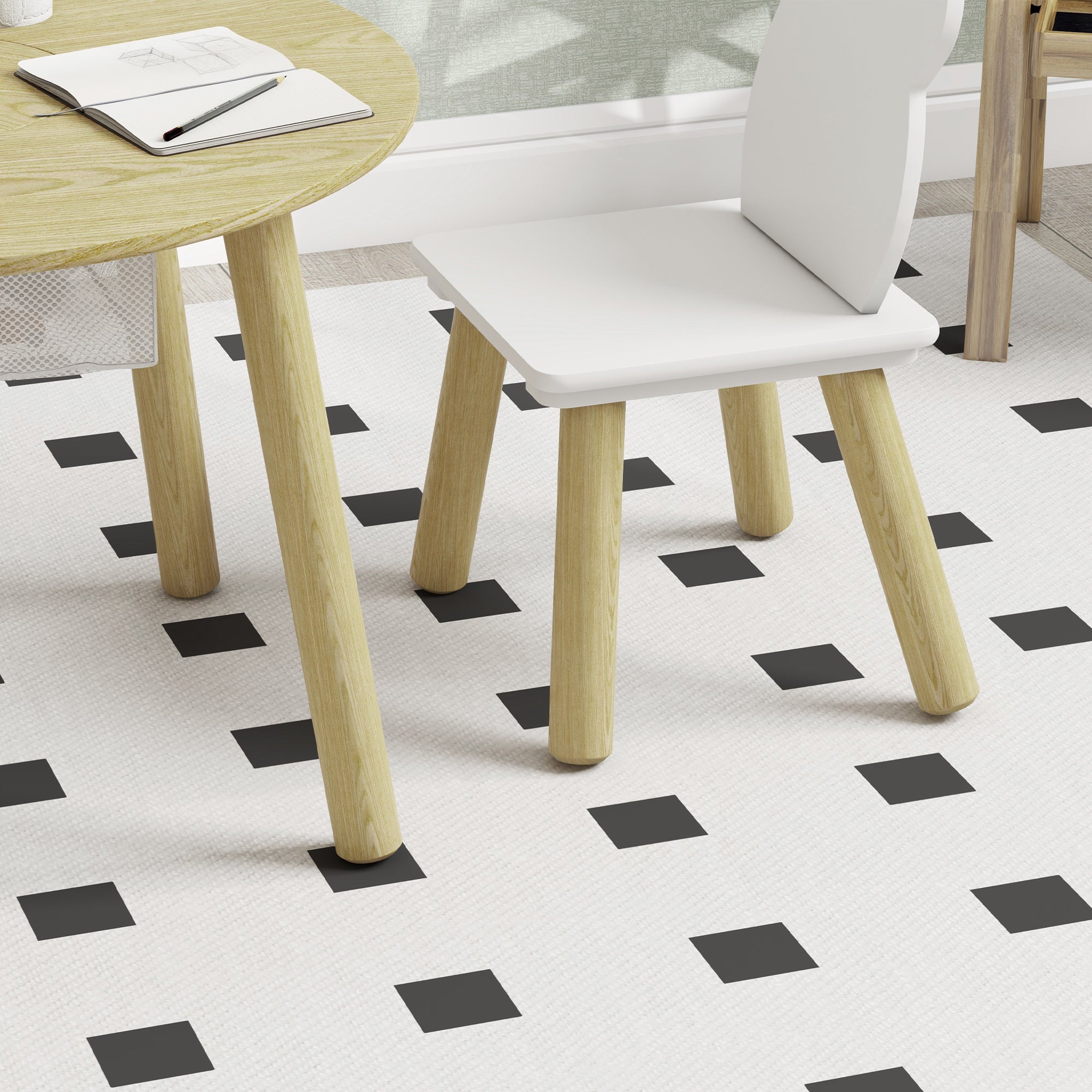 3 Pieces Kids Activity Table Set with Centre Mesh Bag, Bear Shaped Backrest, for Arts, Reading, Dining