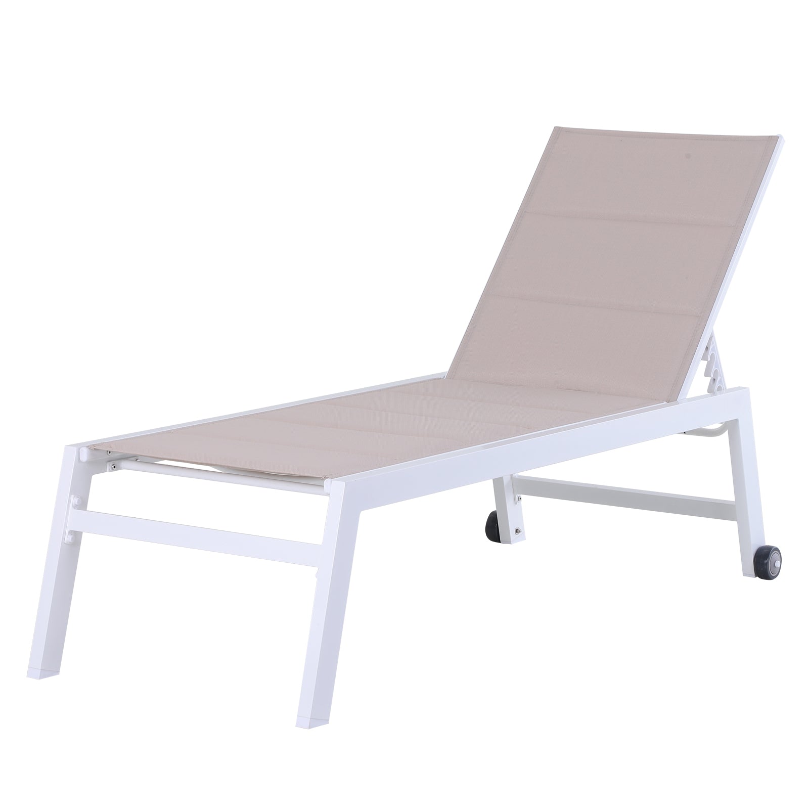 Aluminium Frame Outdoor Garden Sun Lounger w/ Wheels White/Beige