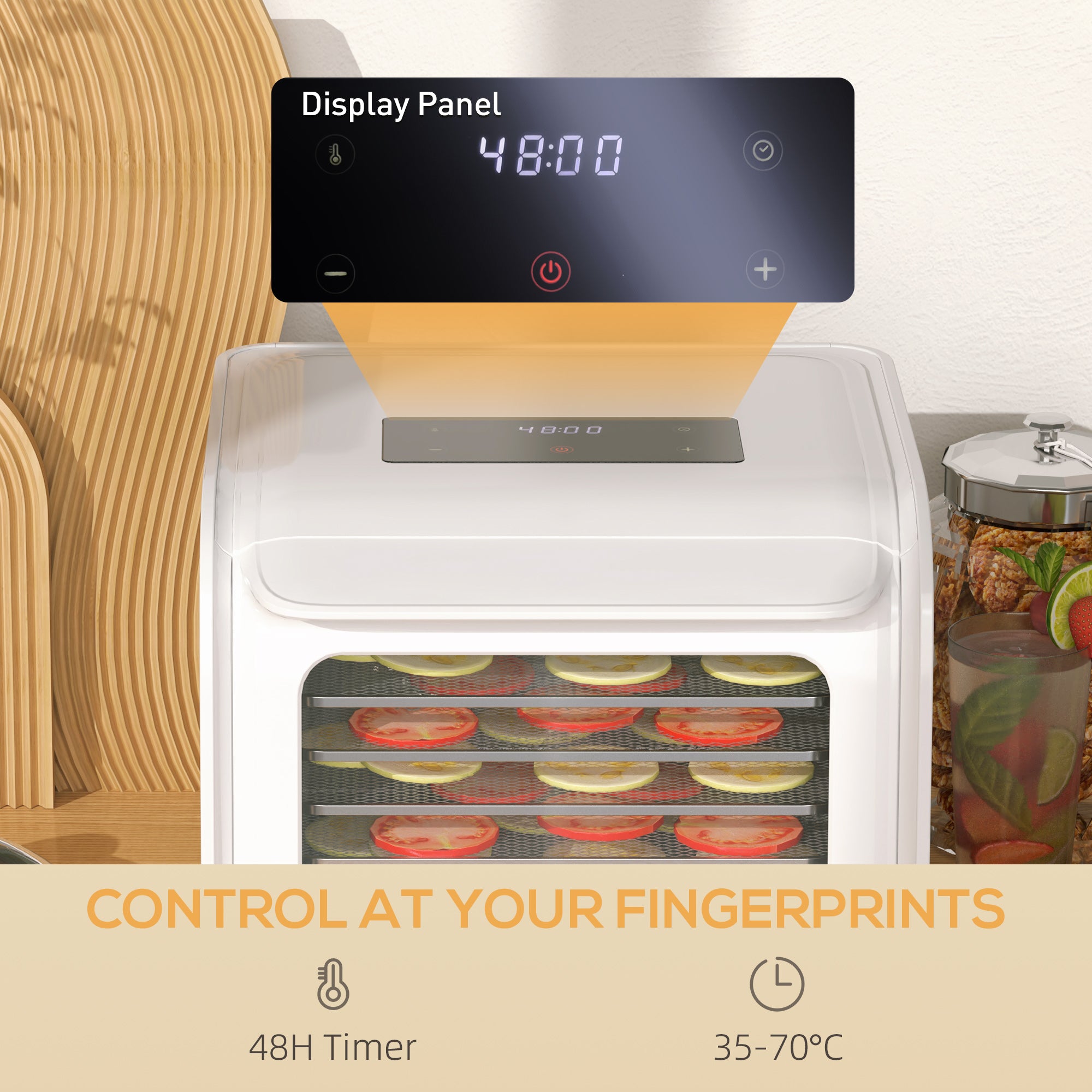 35-70°C Six-Tray Food Dehydrator - White