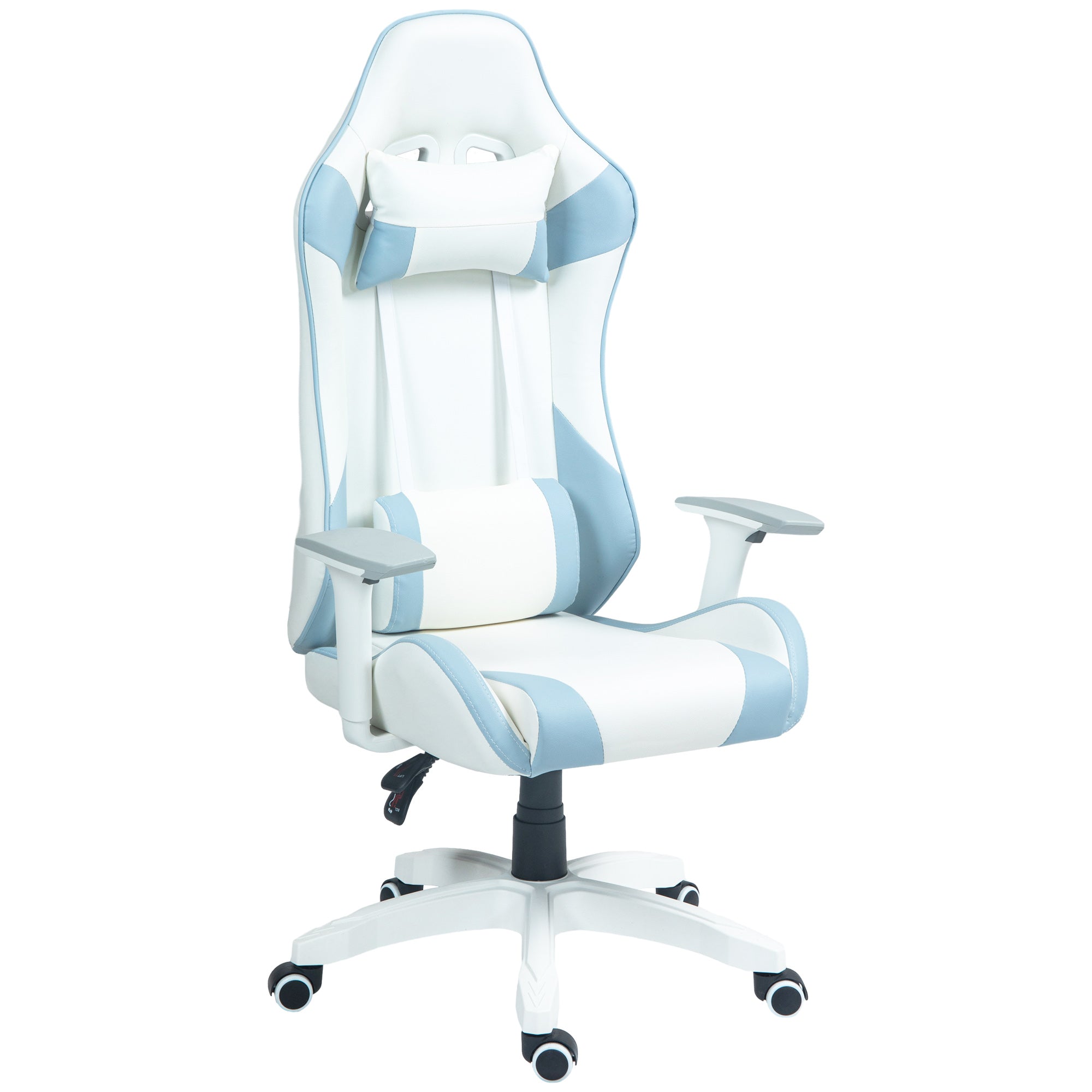 Faux Leather Colour Block Gaming Chair, with 135° Reclining Back - Blue/White