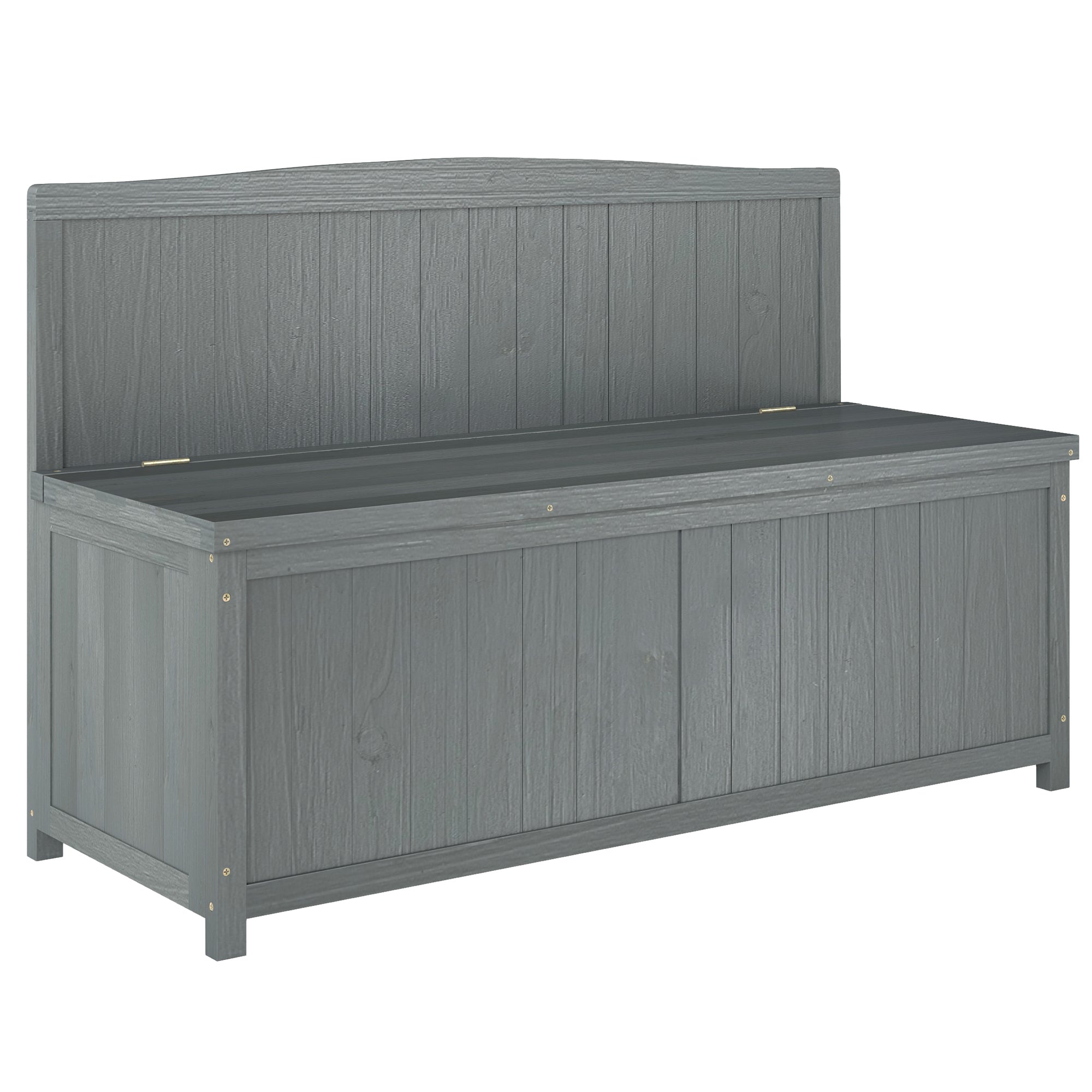 Wood Storage Bench for Patio Furniture, Outdoor Garden Seating Tools, Grey