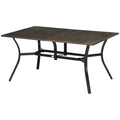 Six-Seater Steel Garden Dining Table with 41mm Parasol Hole - Wood Effect Brown